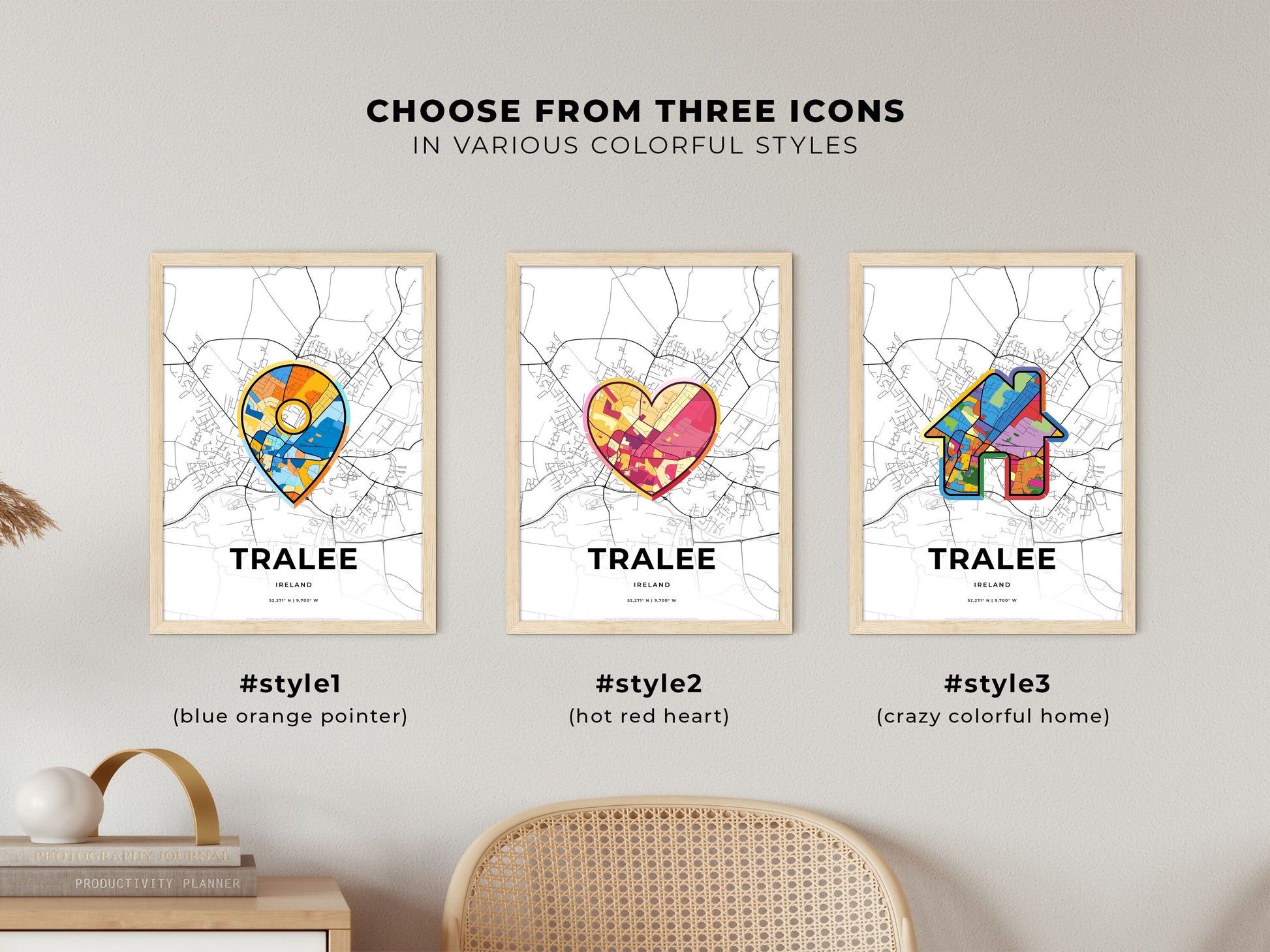 Tralee Ireland maps with colorful icons
