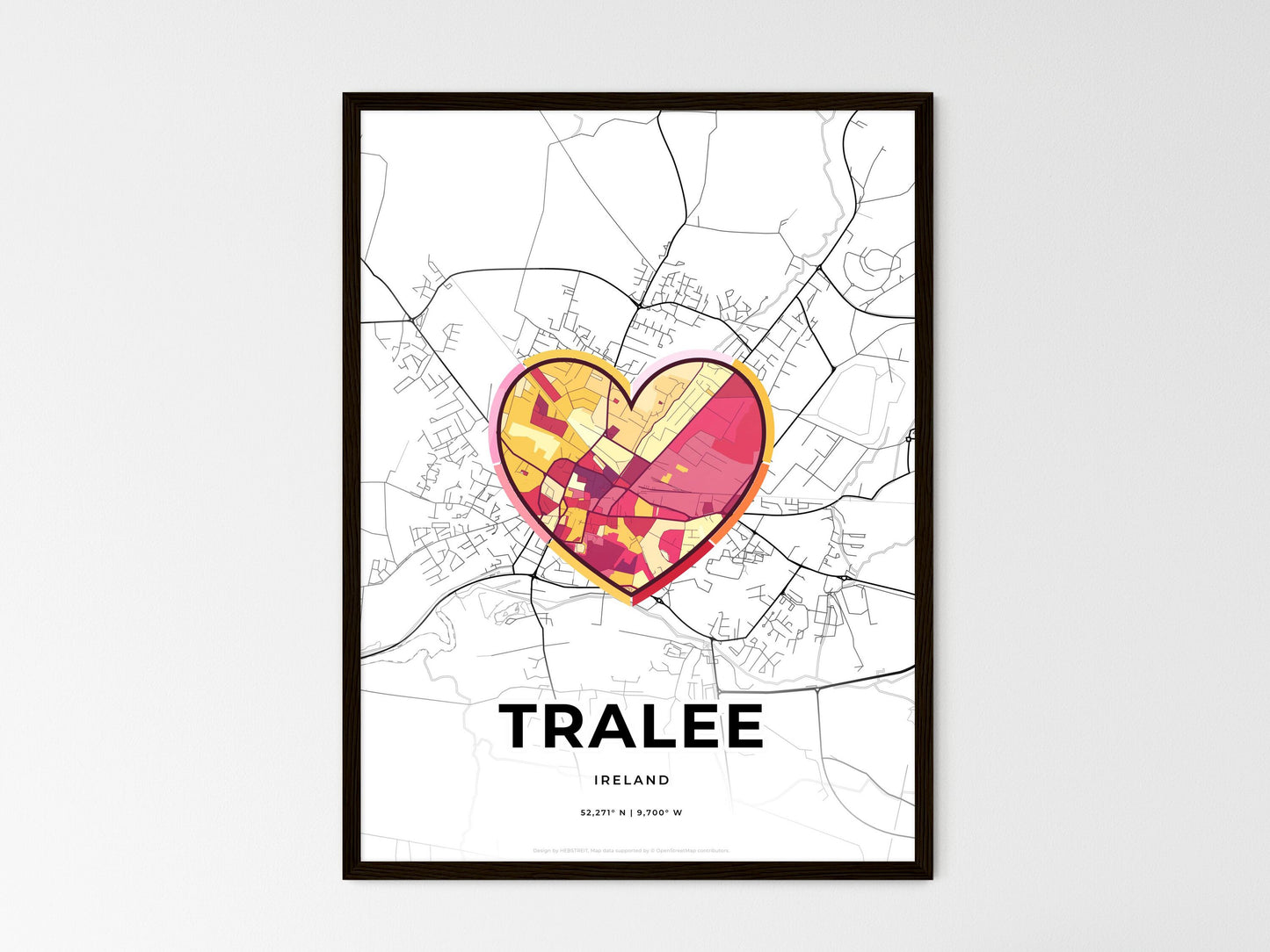 Tralee Ireland wedding art map with heart icon