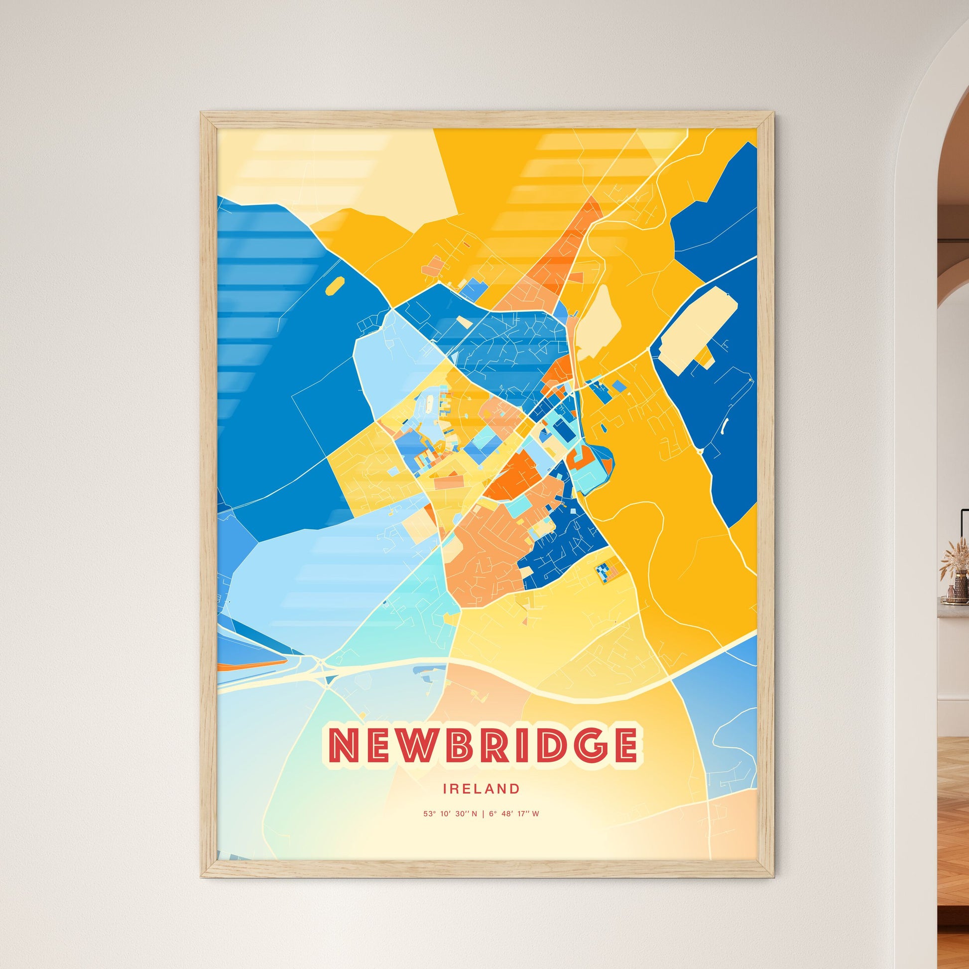 Colorful NEWBRIDGE IRELAND Fine Art Map Blue Orange