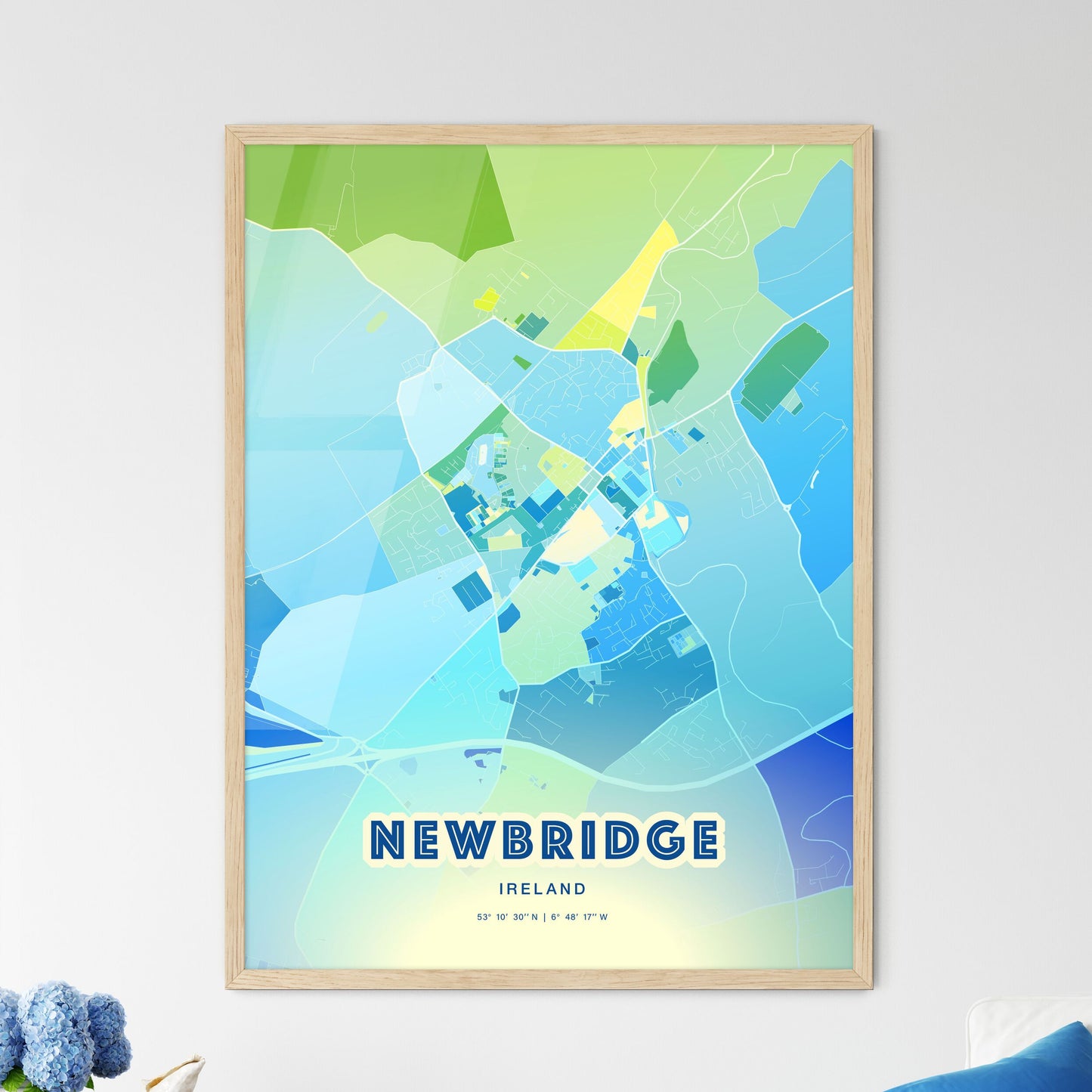 Colorful NEWBRIDGE IRELAND Fine Art Map Cool Blue