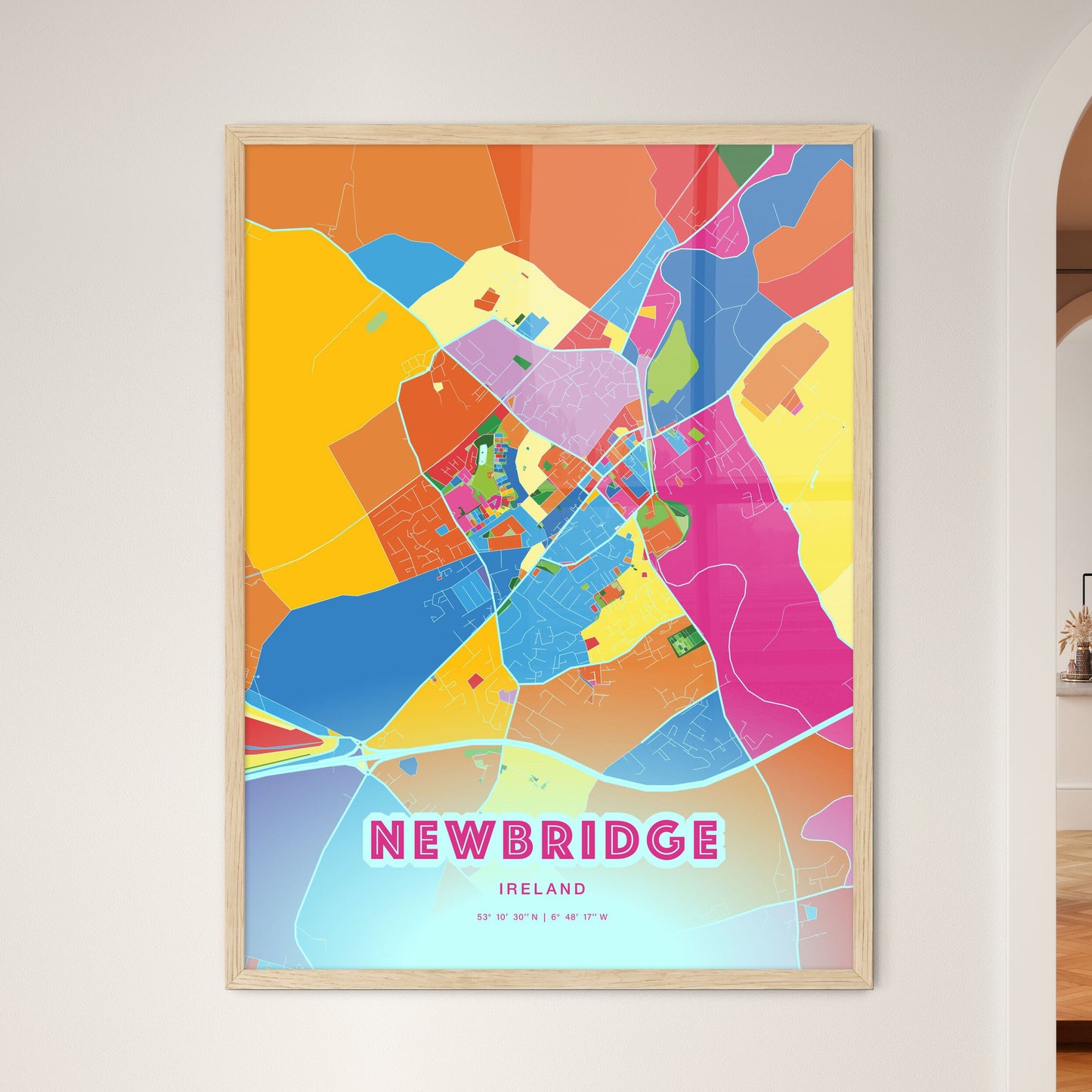 Colorful NEWBRIDGE IRELAND Fine Art Map Crazy Colors