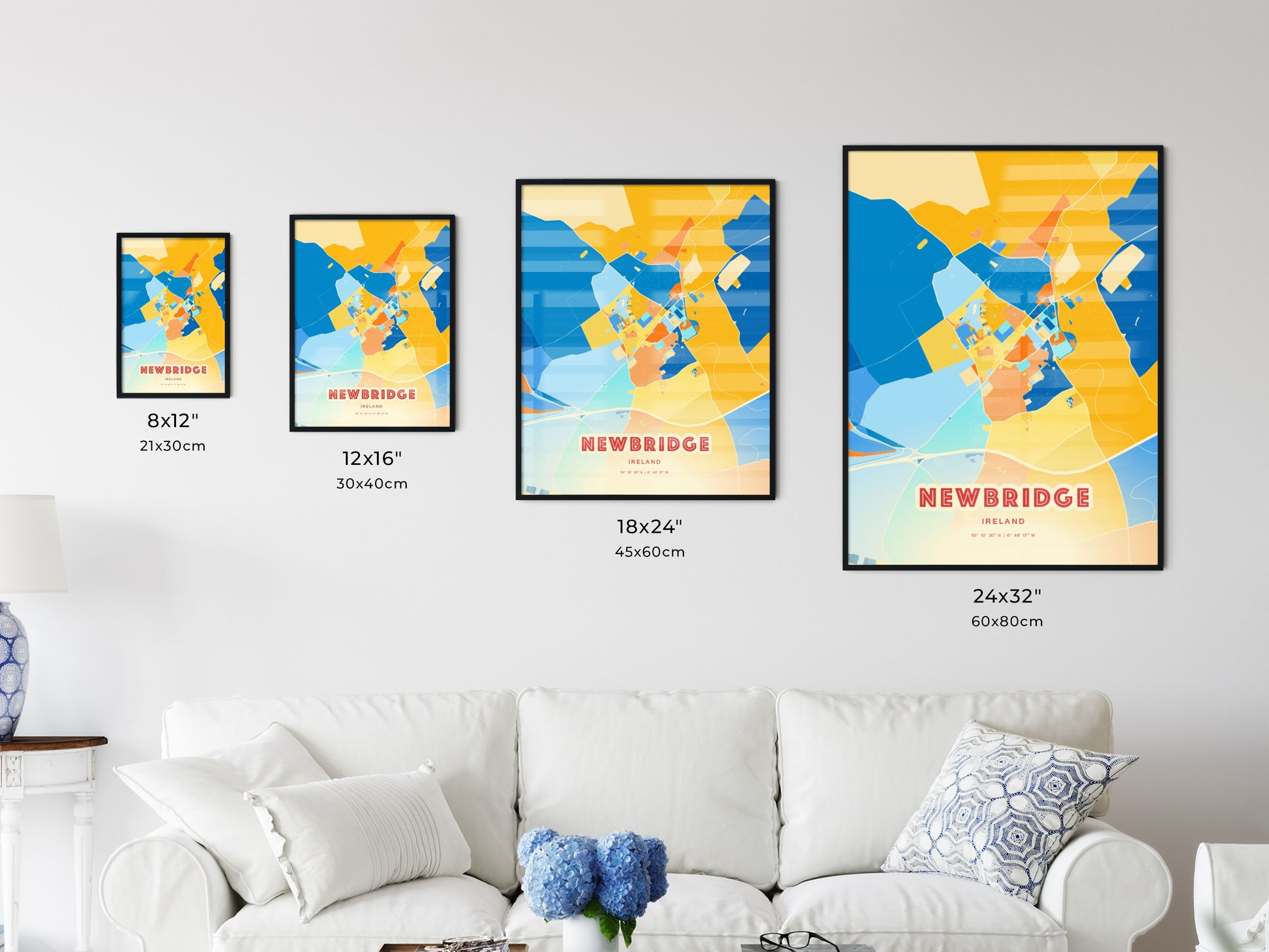 Colorful NEWBRIDGE IRELAND Fine Art Map Blue Orange