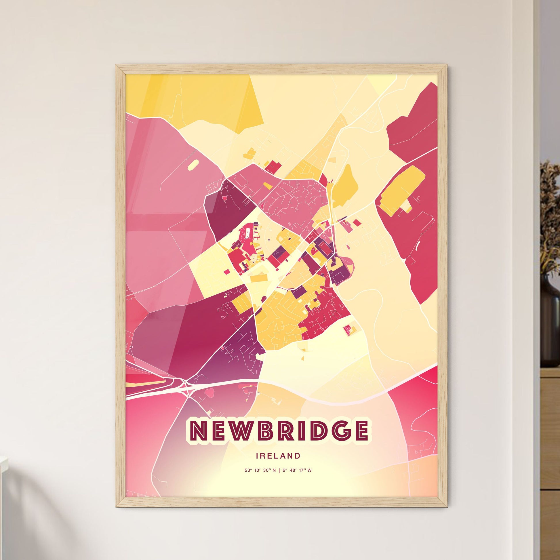 Colorful NEWBRIDGE IRELAND Fine Art Map Hot Red