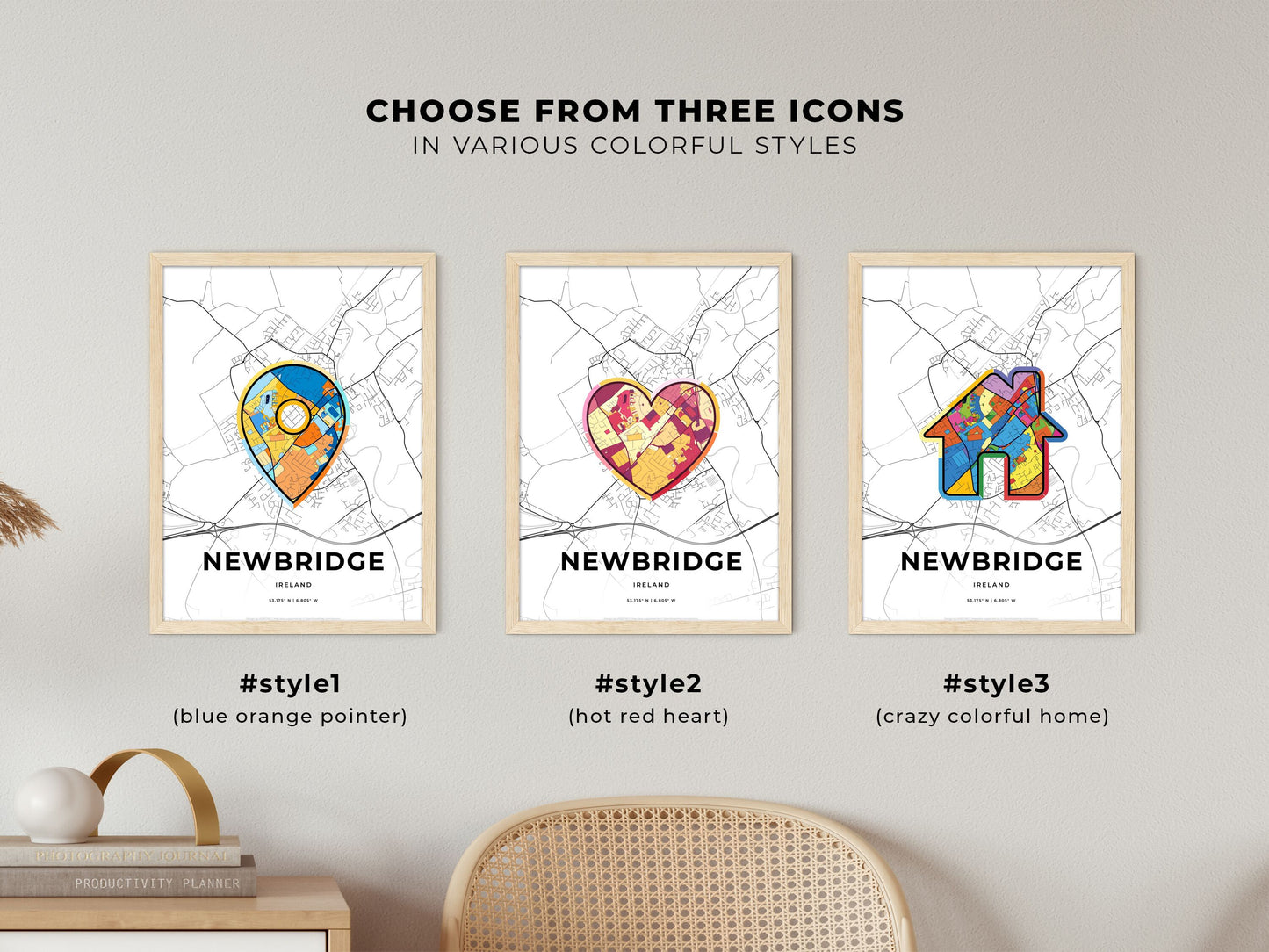 Newbridge Ireland maps with colorful icons