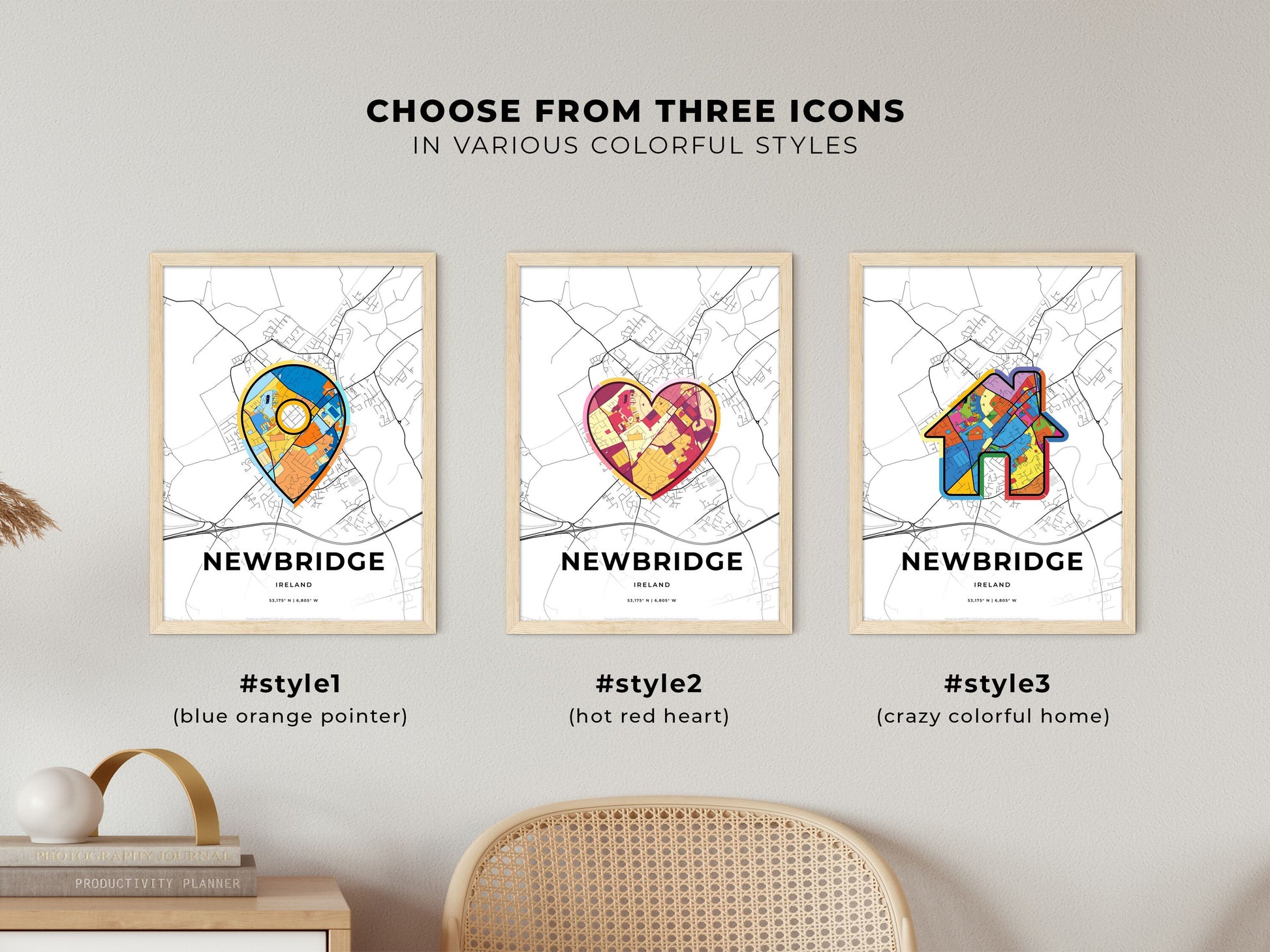 Newbridge Ireland maps with colorful icons
