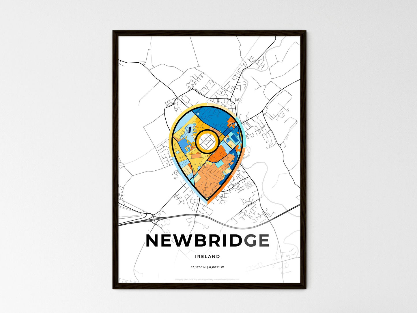 Newbridge Ireland wedding art map with pointer icon