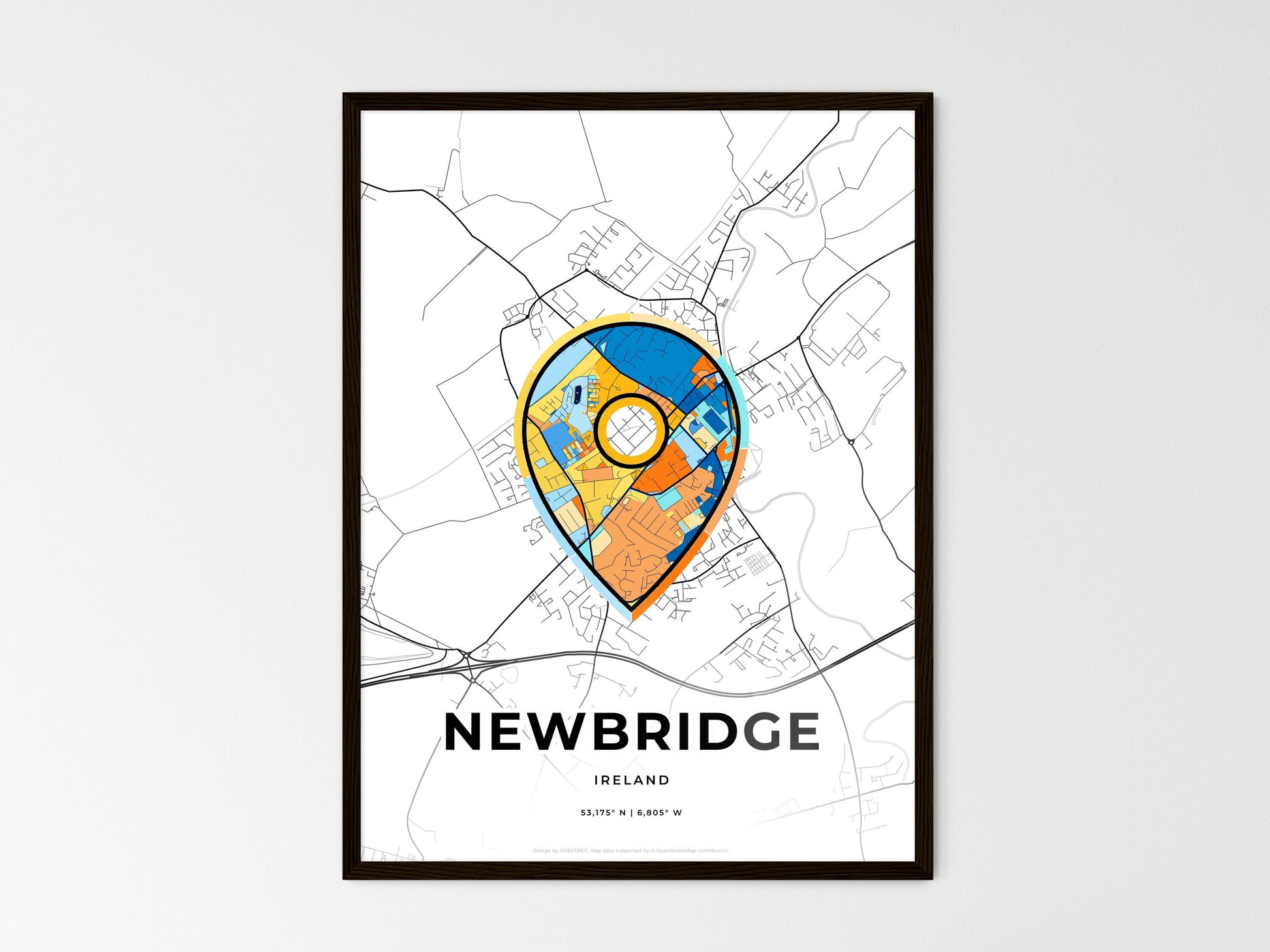 Newbridge Ireland wedding art map with pointer icon