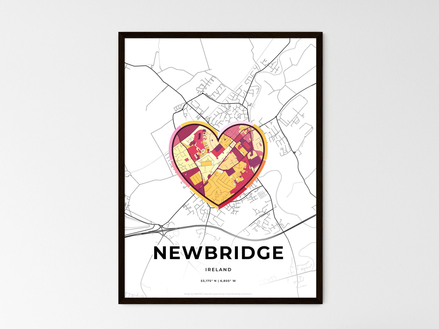 Newbridge Ireland wedding art map with heart icon
