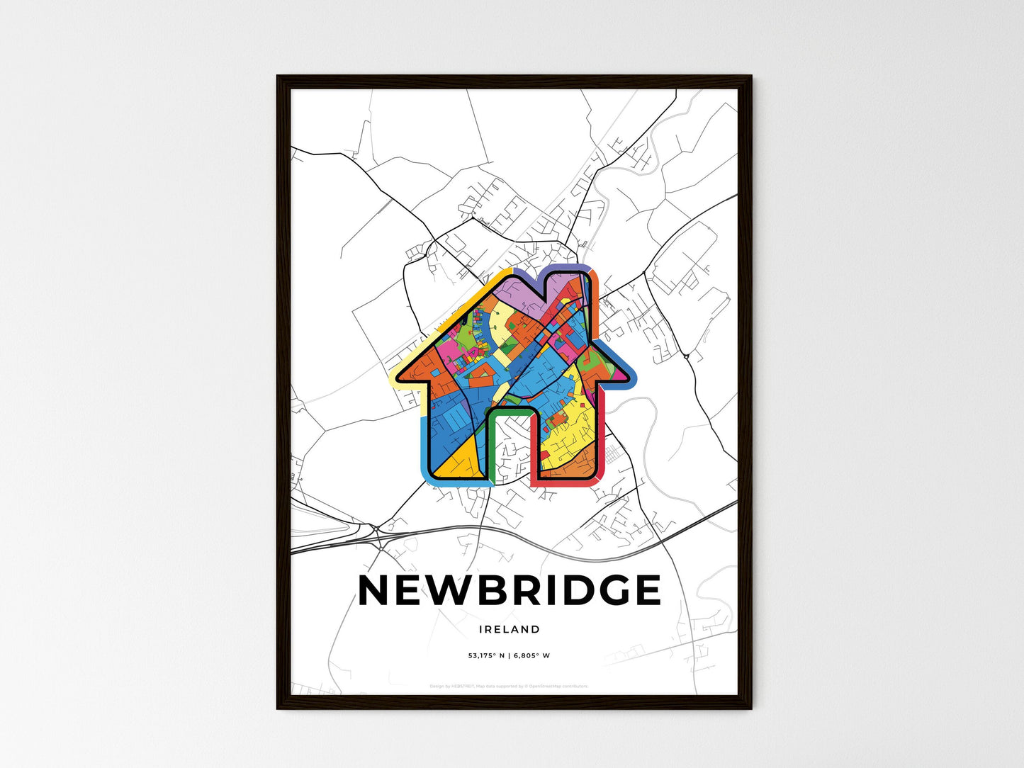 Newbridge Ireland wedding art map with home icon