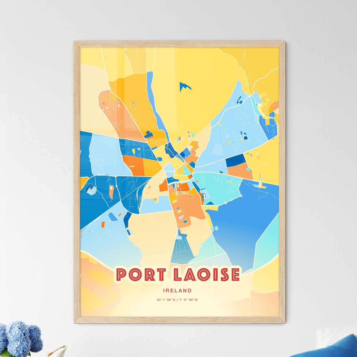 Colorful PORT LAOISE IRELAND Fine Art Map Blue Orange