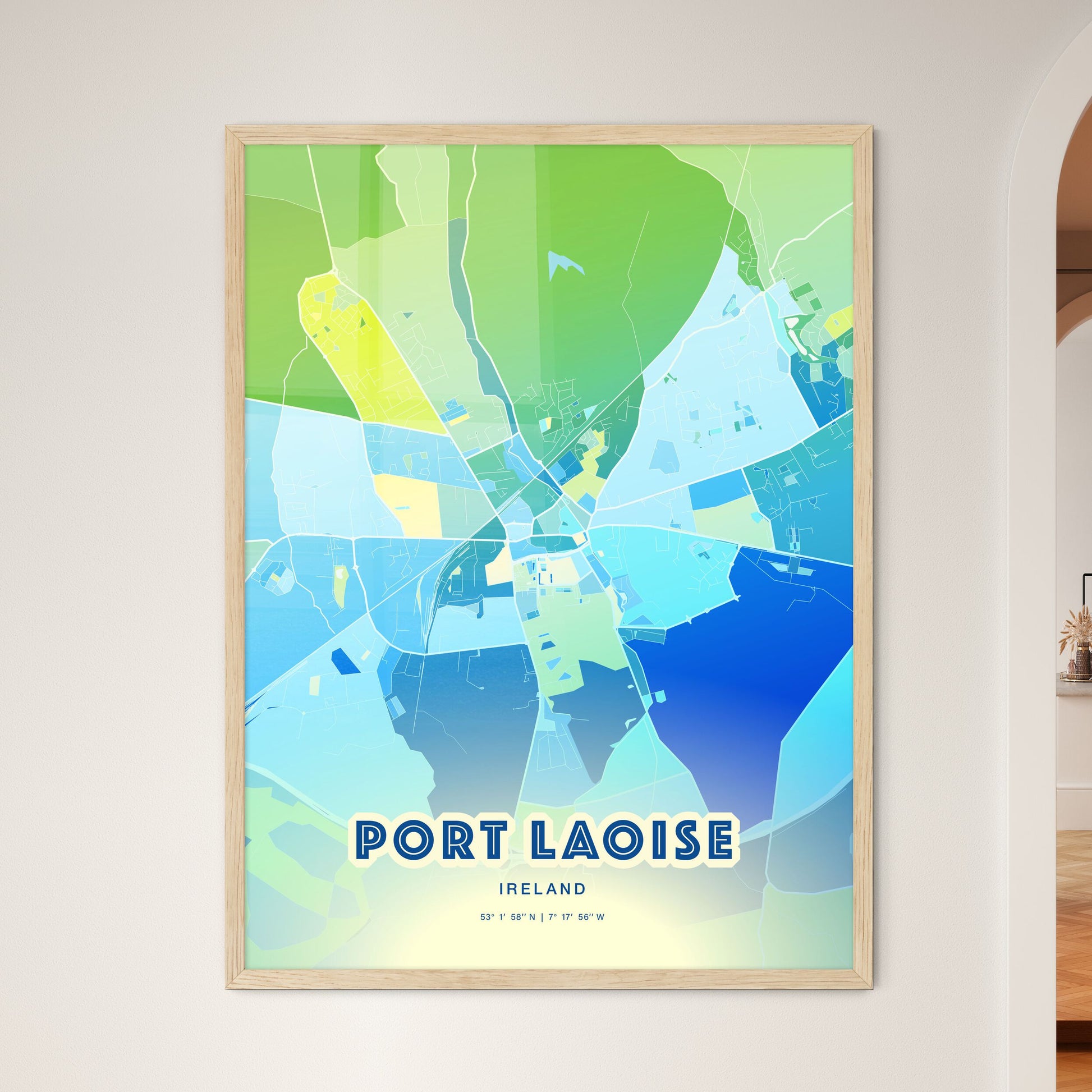 Colorful PORT LAOISE IRELAND Fine Art Map Cool Blue