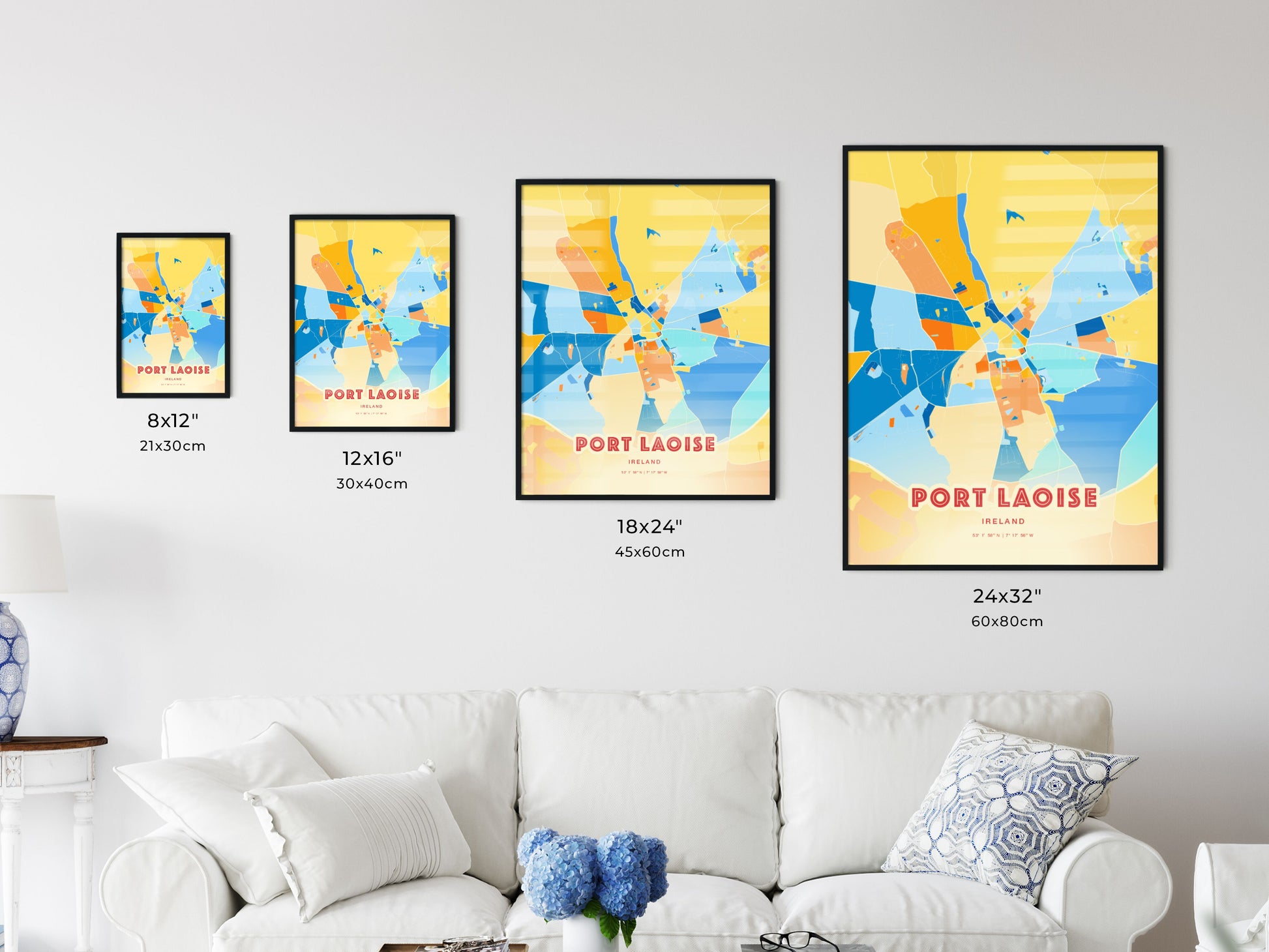 Colorful PORT LAOISE IRELAND Fine Art Map Blue Orange