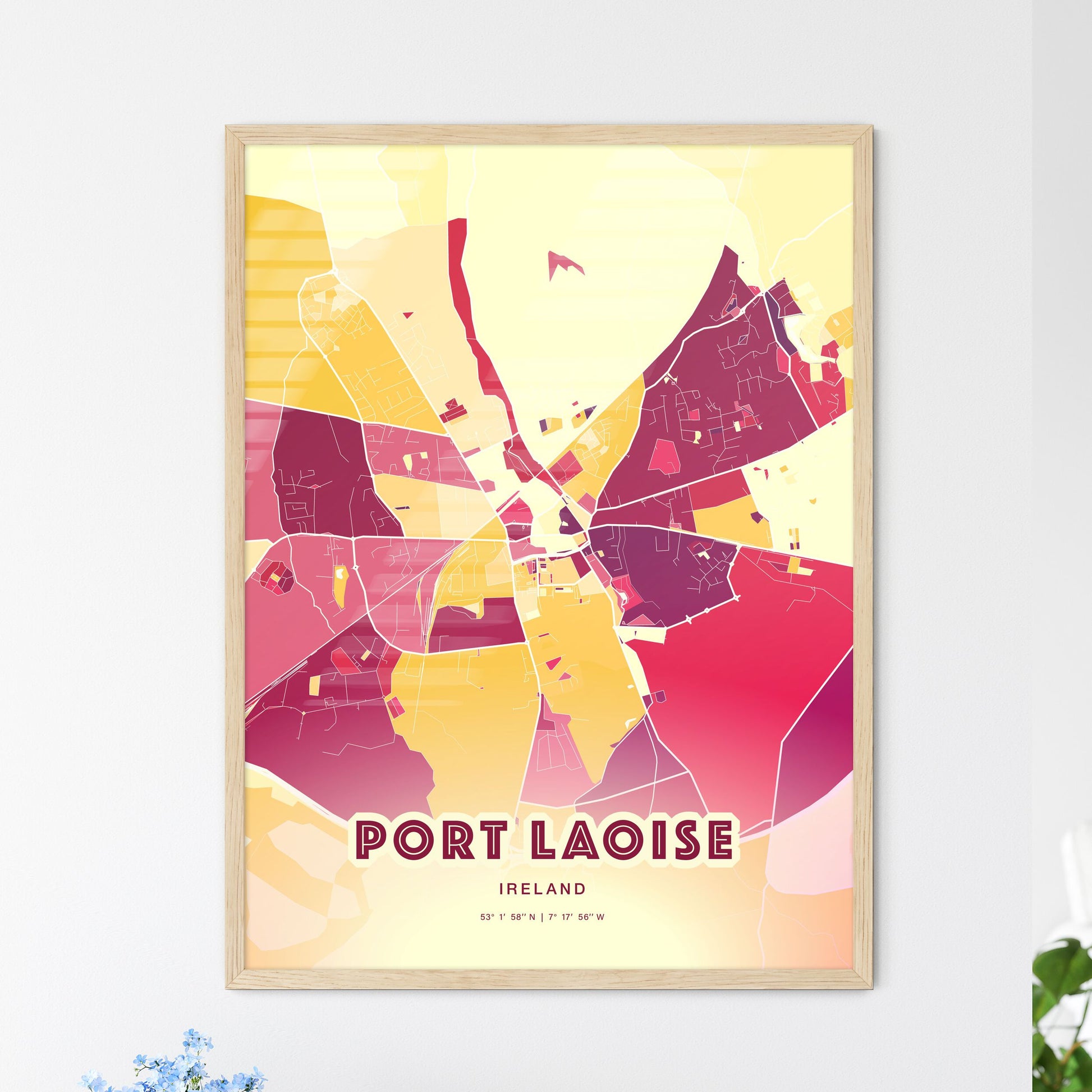 Colorful PORT LAOISE IRELAND Fine Art Map Hot Red