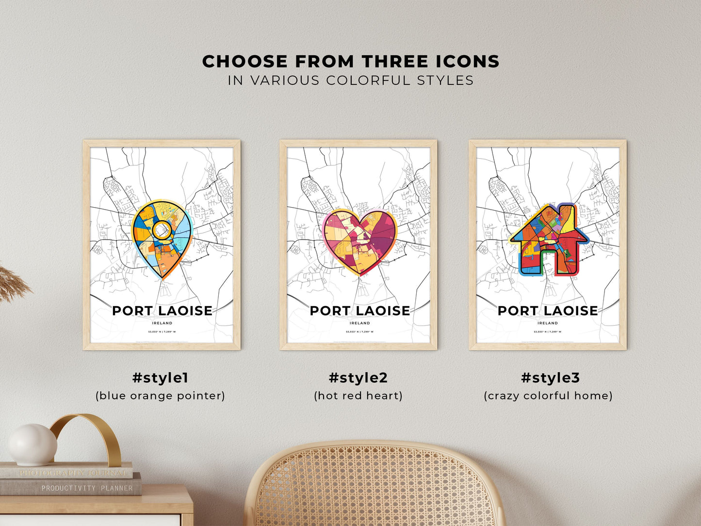 Port Laoise Ireland maps with colorful icons
