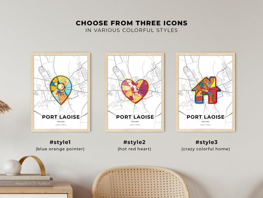 Port Laoise Ireland maps with colorful icons