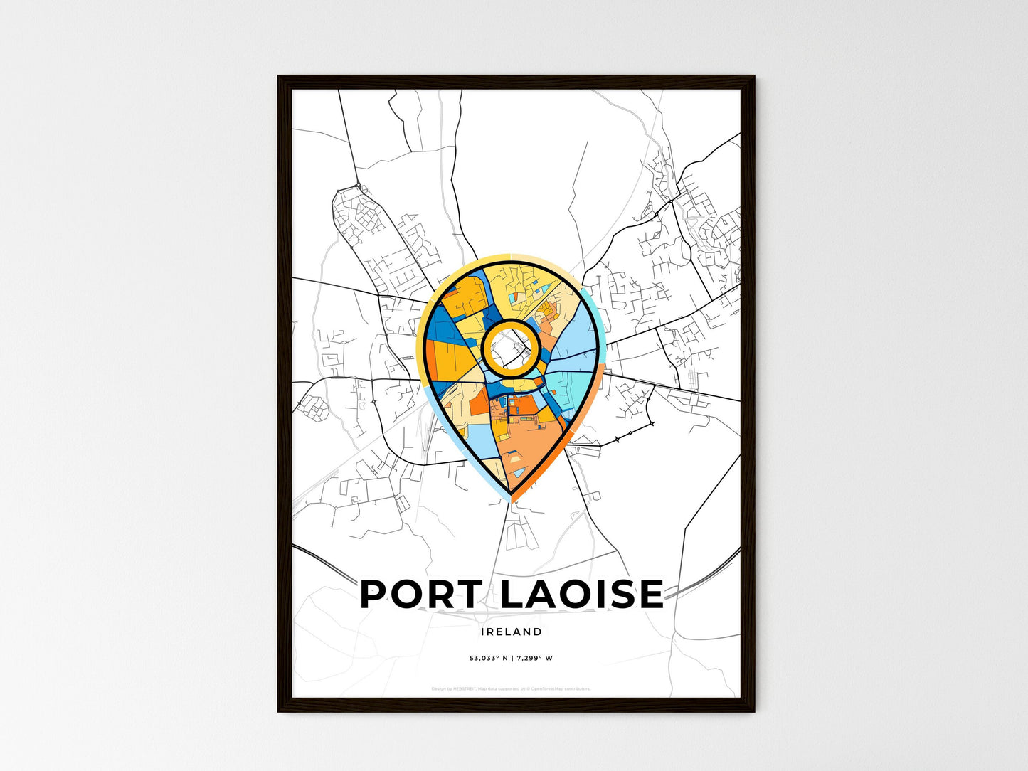 Port Laoise Ireland wedding art map with pointer icon