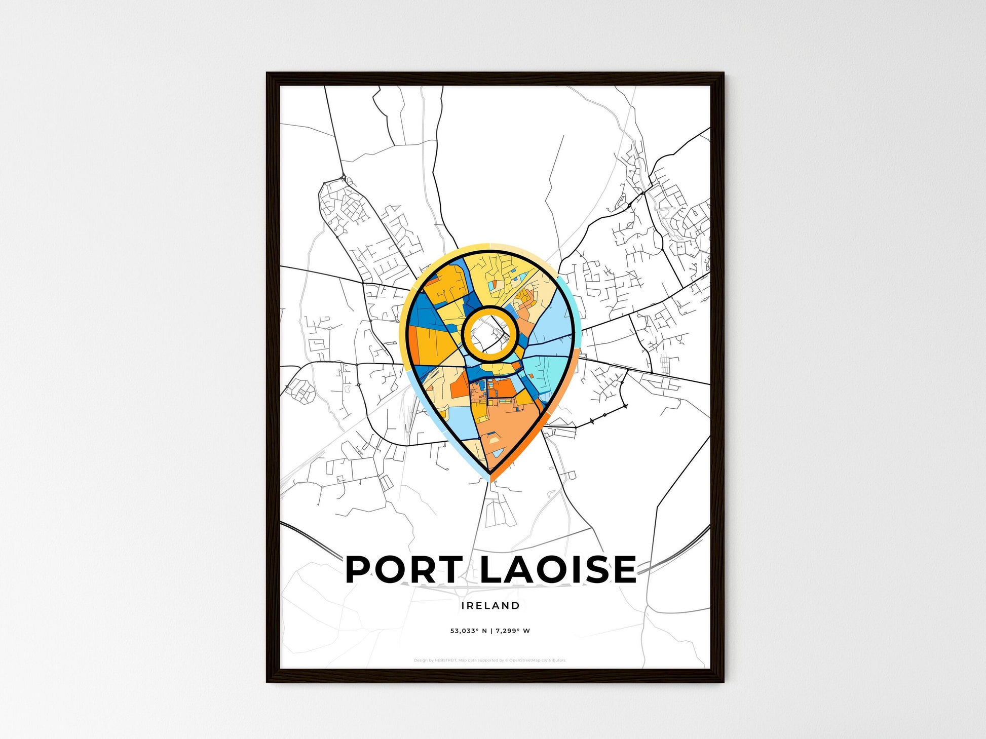 Port Laoise Ireland wedding art map with pointer icon
