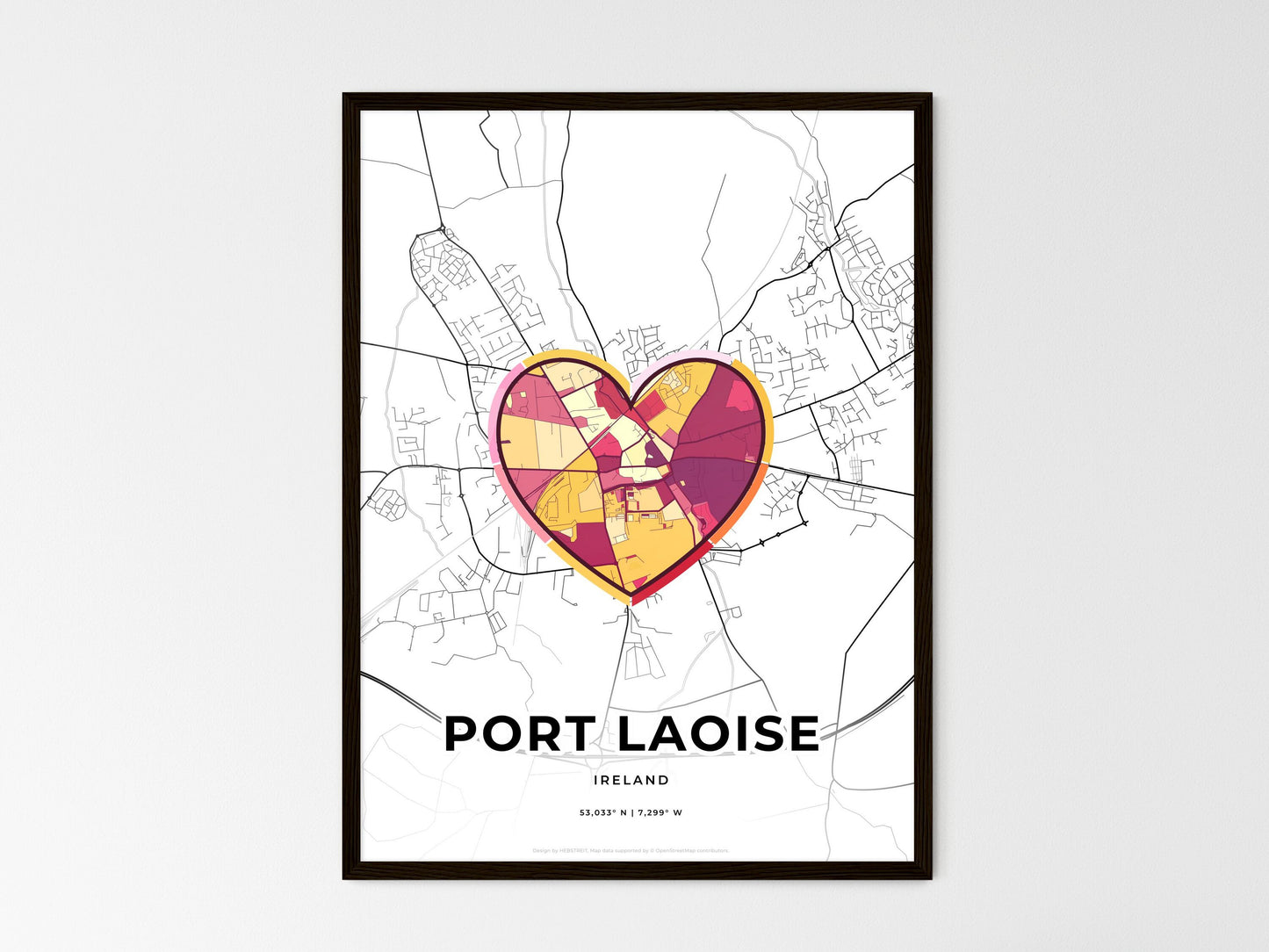Port Laoise Ireland wedding art map with heart icon