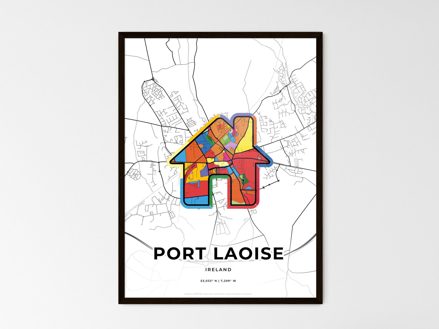 Port Laoise Ireland wedding art map with home icon
