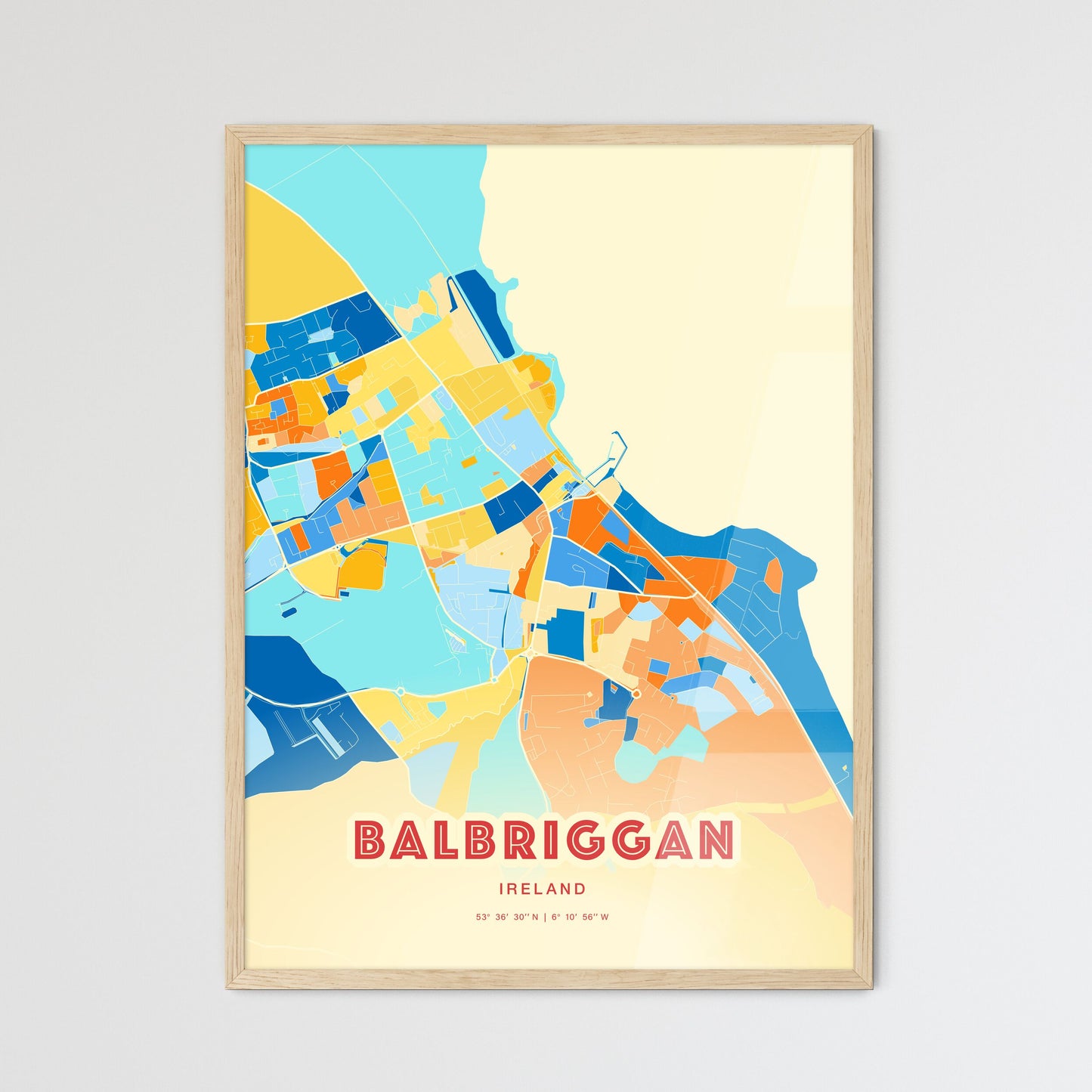 Colorful BALBRIGGAN IRELAND Fine Art Map Blue Orange