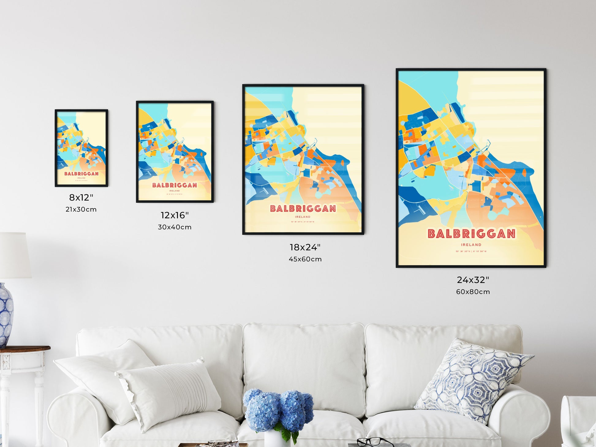 Colorful BALBRIGGAN IRELAND Fine Art Map Blue Orange