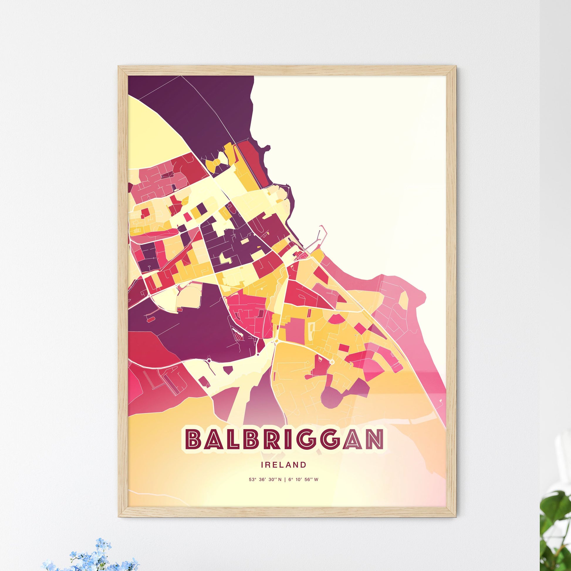 Colorful BALBRIGGAN IRELAND Fine Art Map Hot Red