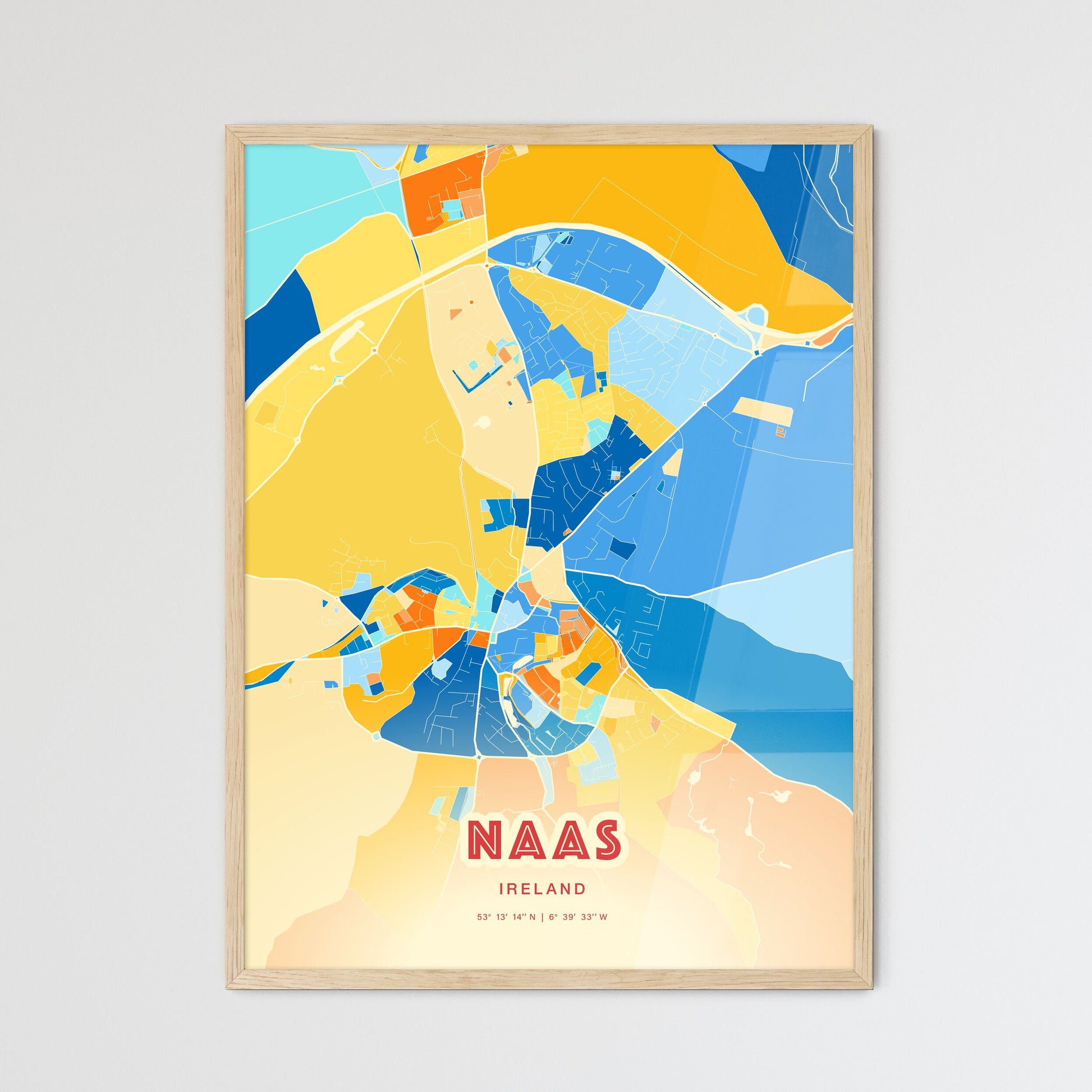 Colorful NAAS IRELAND Fine Art Map Blue Orange