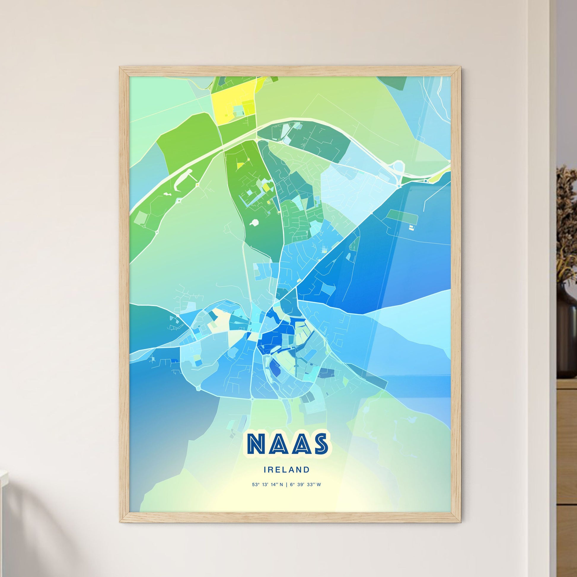 Colorful NAAS IRELAND Fine Art Map Cool Blue