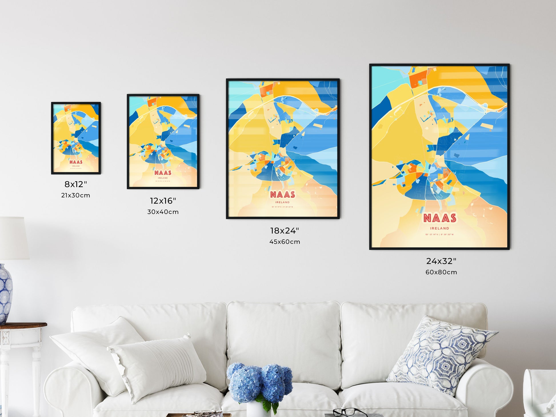 Colorful NAAS IRELAND Fine Art Map Blue Orange