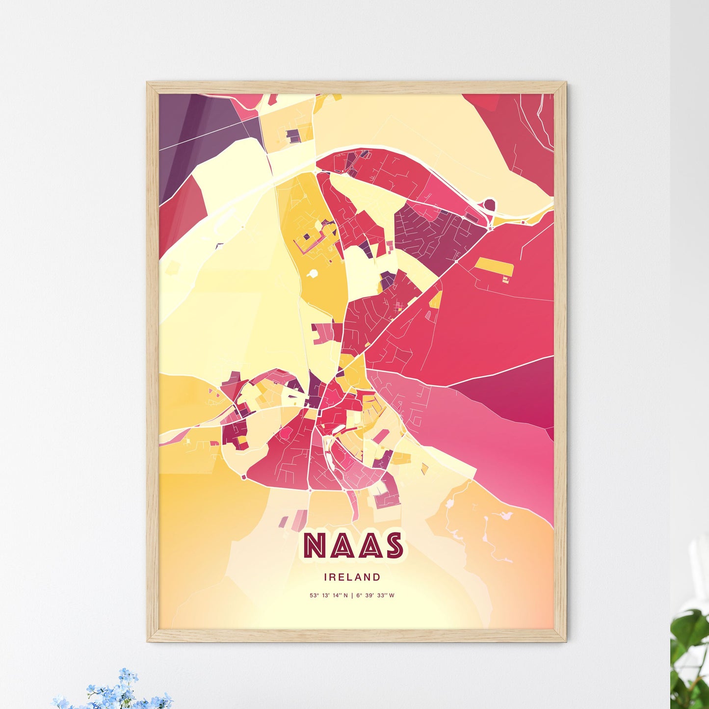 Colorful NAAS IRELAND Fine Art Map Hot Red