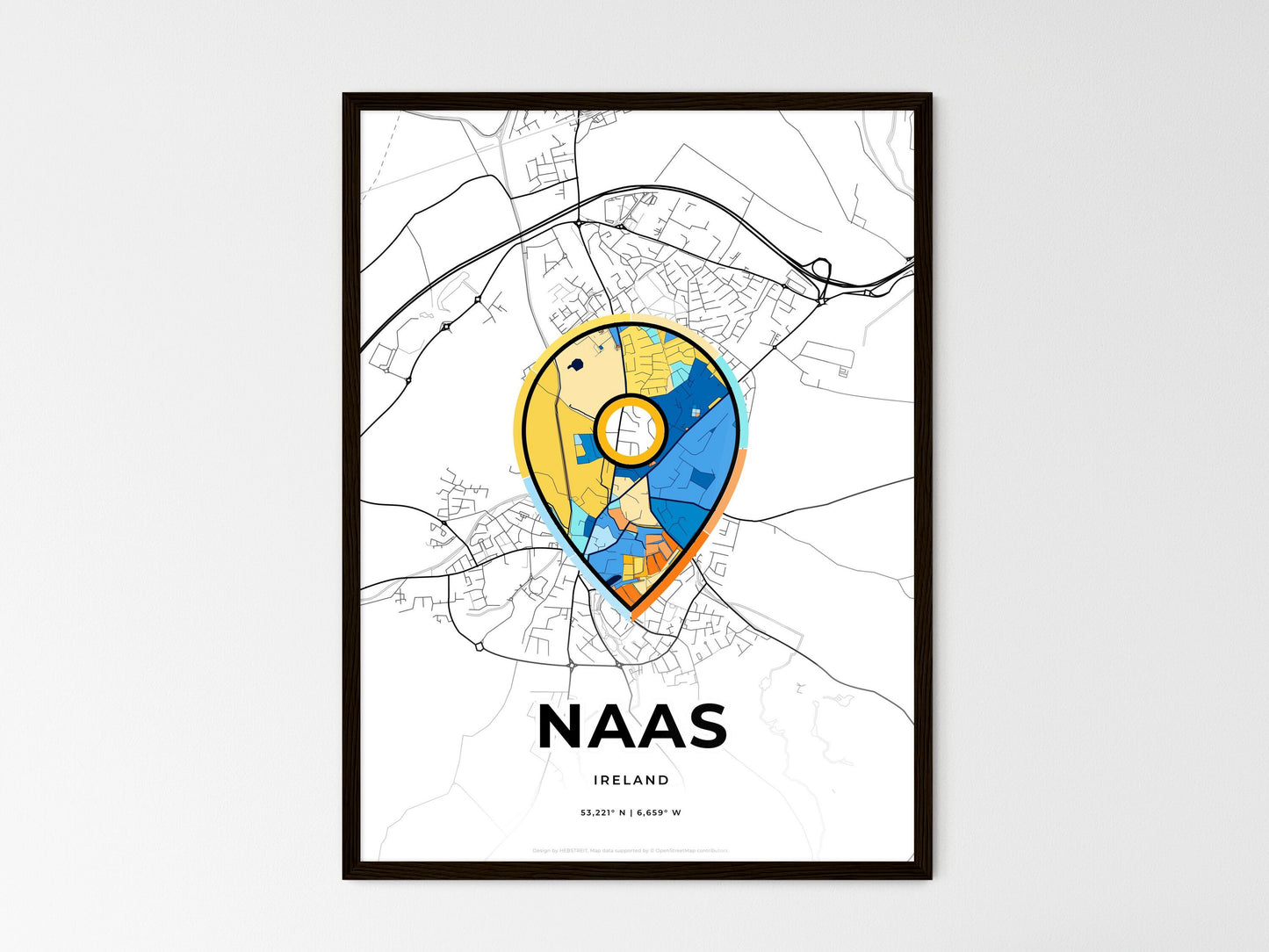 Naas Ireland wedding art map with pointer icon
