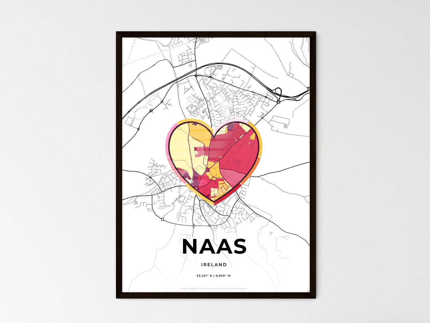 Naas Ireland wedding art map with heart icon