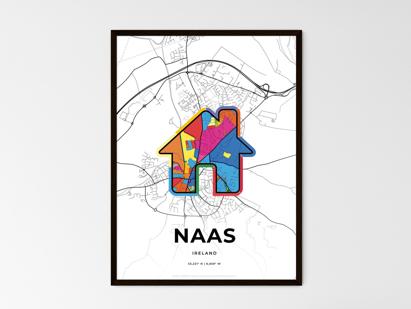 Naas Ireland wedding art map with home icon