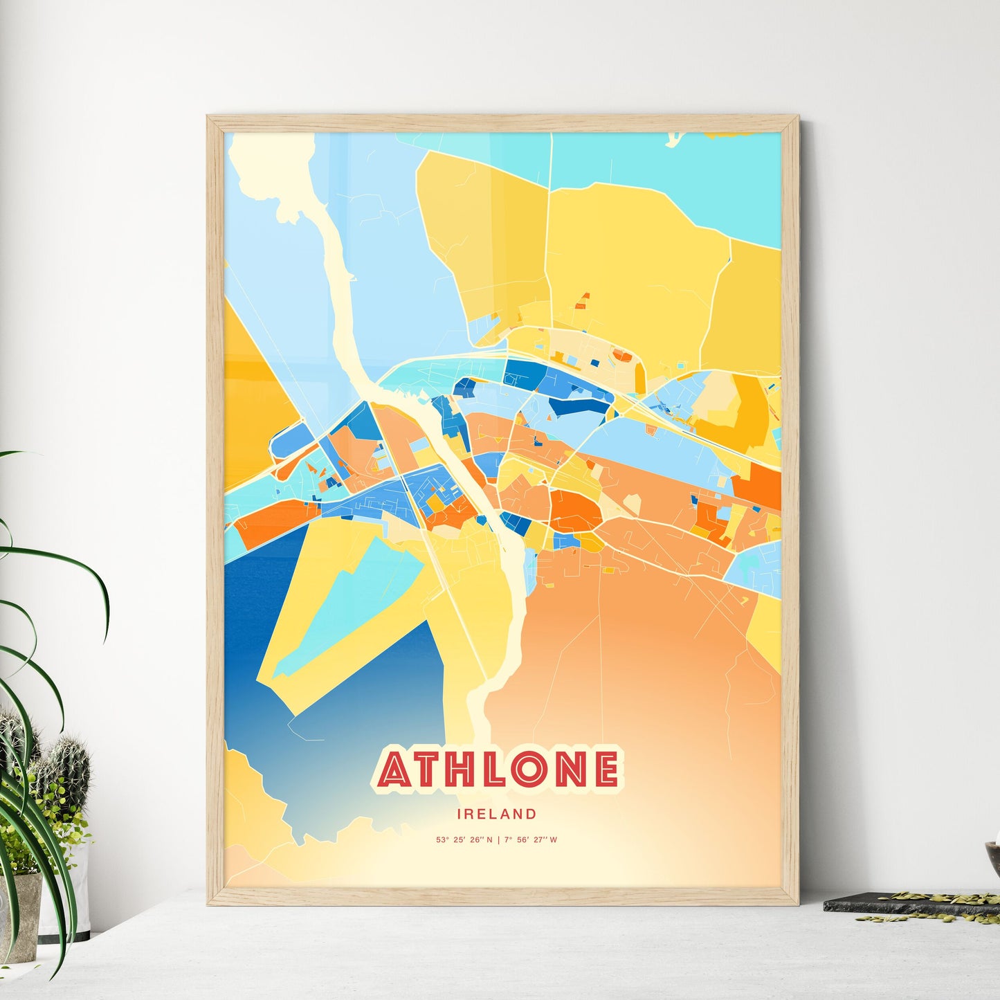 Colorful ATHLONE IRELAND Fine Art Map Blue Orange