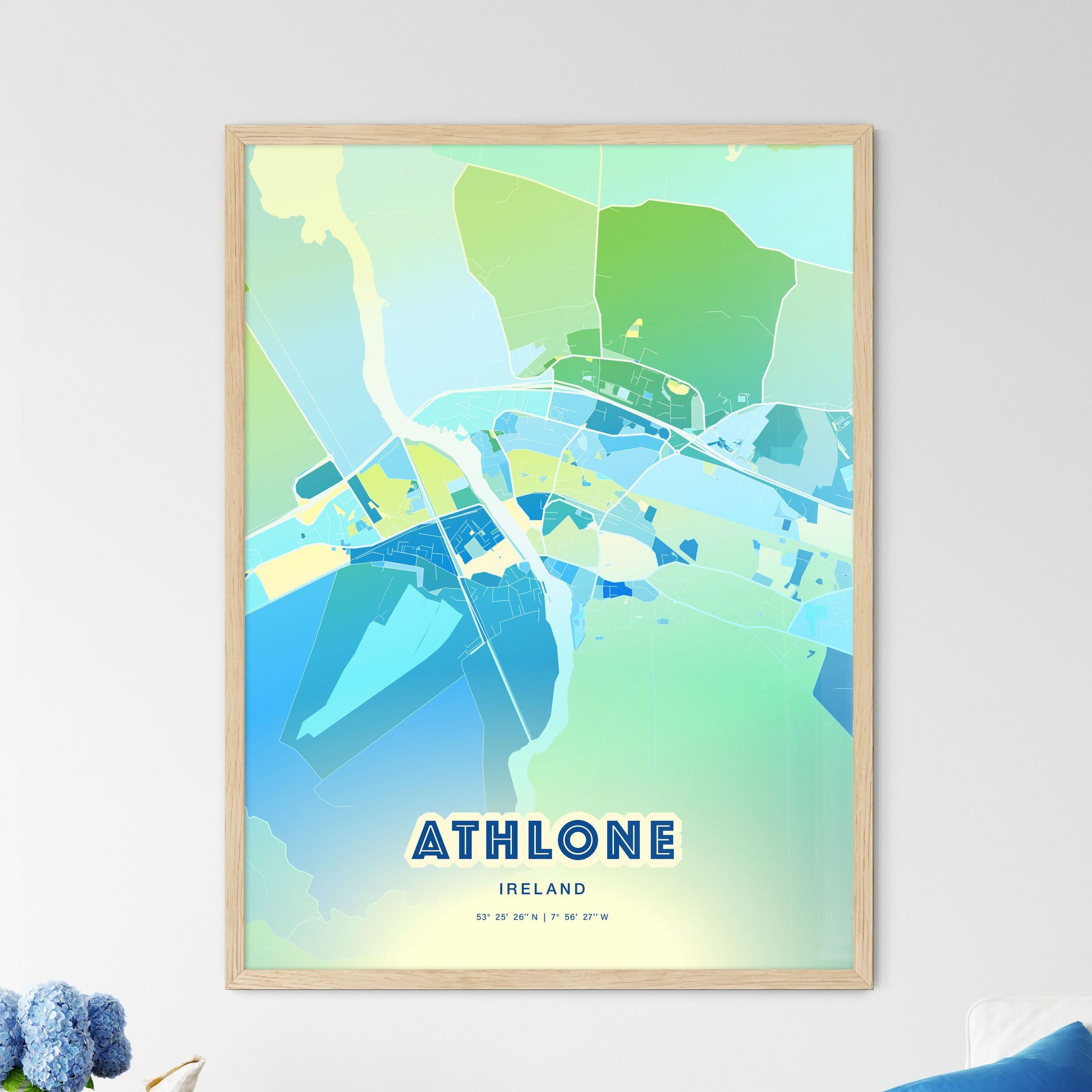 Colorful ATHLONE IRELAND Fine Art Map Cool Blue