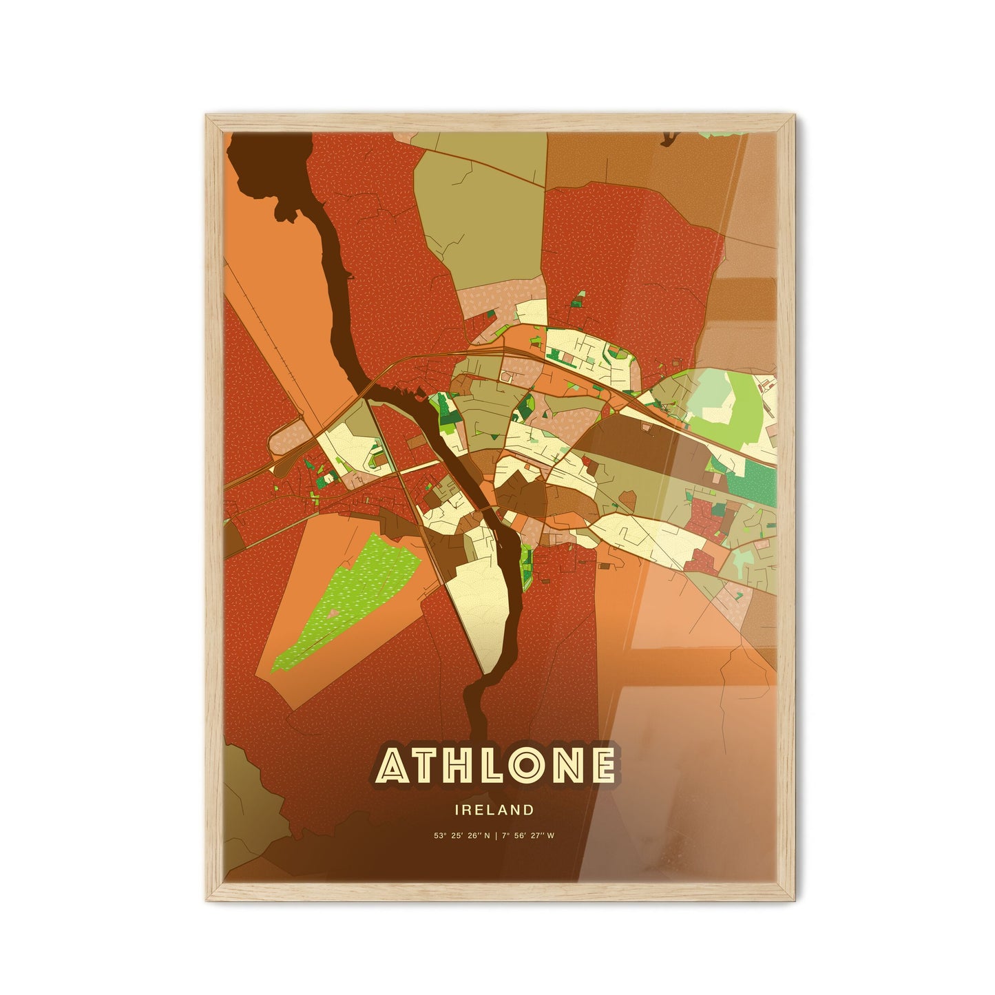 Colorful ATHLONE IRELAND Fine Art Map Farmhouse