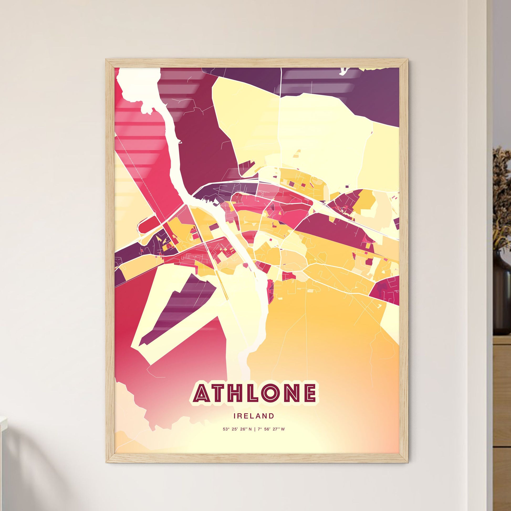 Colorful ATHLONE IRELAND Fine Art Map Hot Red