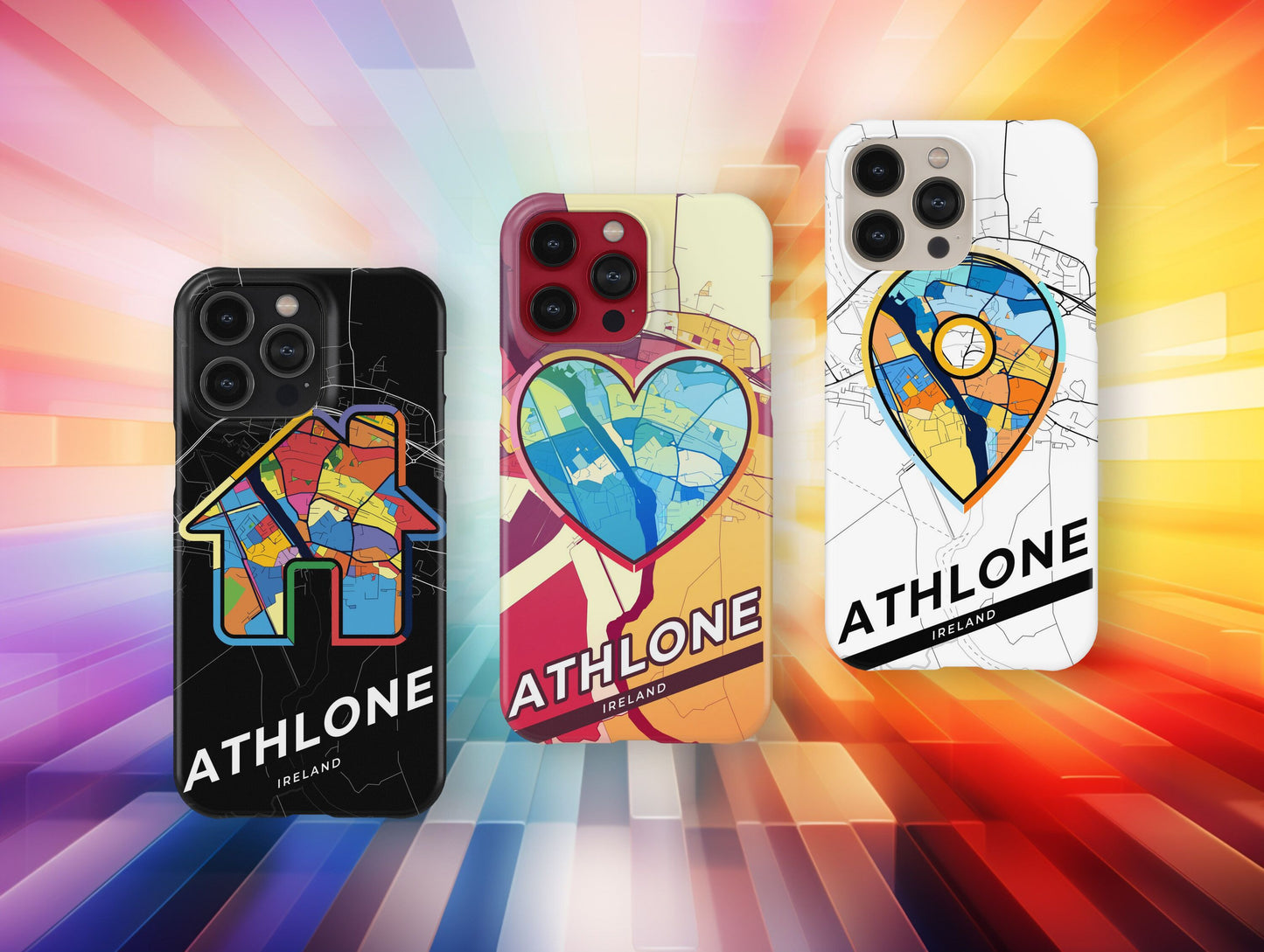 Athlone Ireland slim phone case with colorful icon. Birthday, wedding or housewarming gift. Couple match cases.