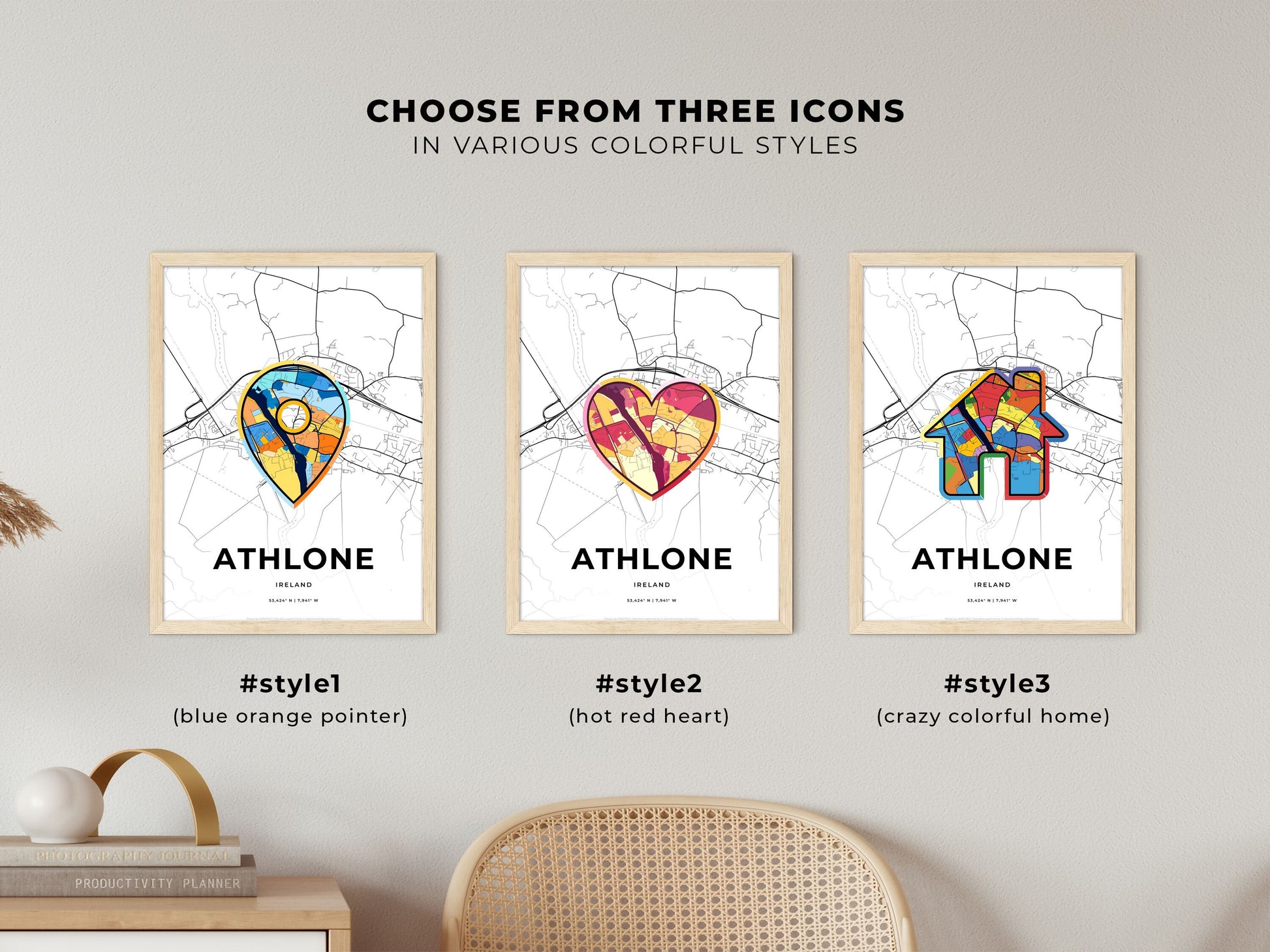 Athlone Ireland maps with colorful icons