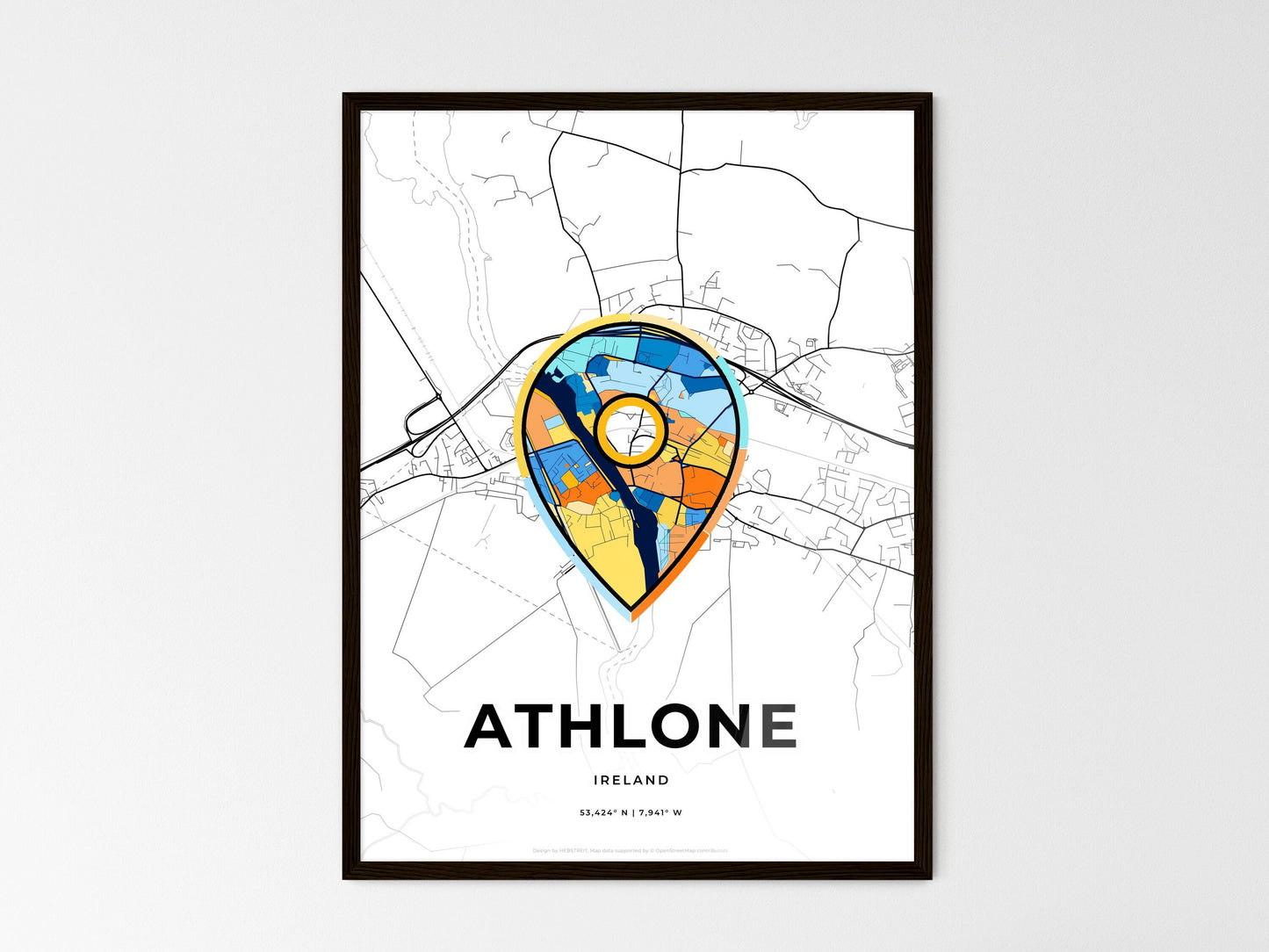Athlone Ireland wedding art map with pointer icon