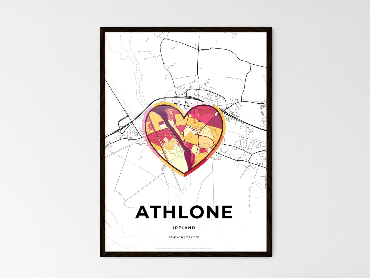 Athlone Ireland wedding art map with heart icon