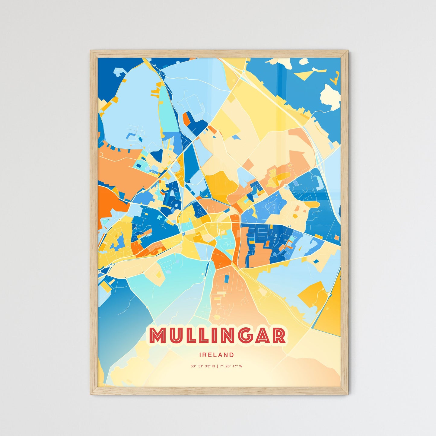 Colorful MULLINGAR IRELAND Fine Art Map Blue Orange
