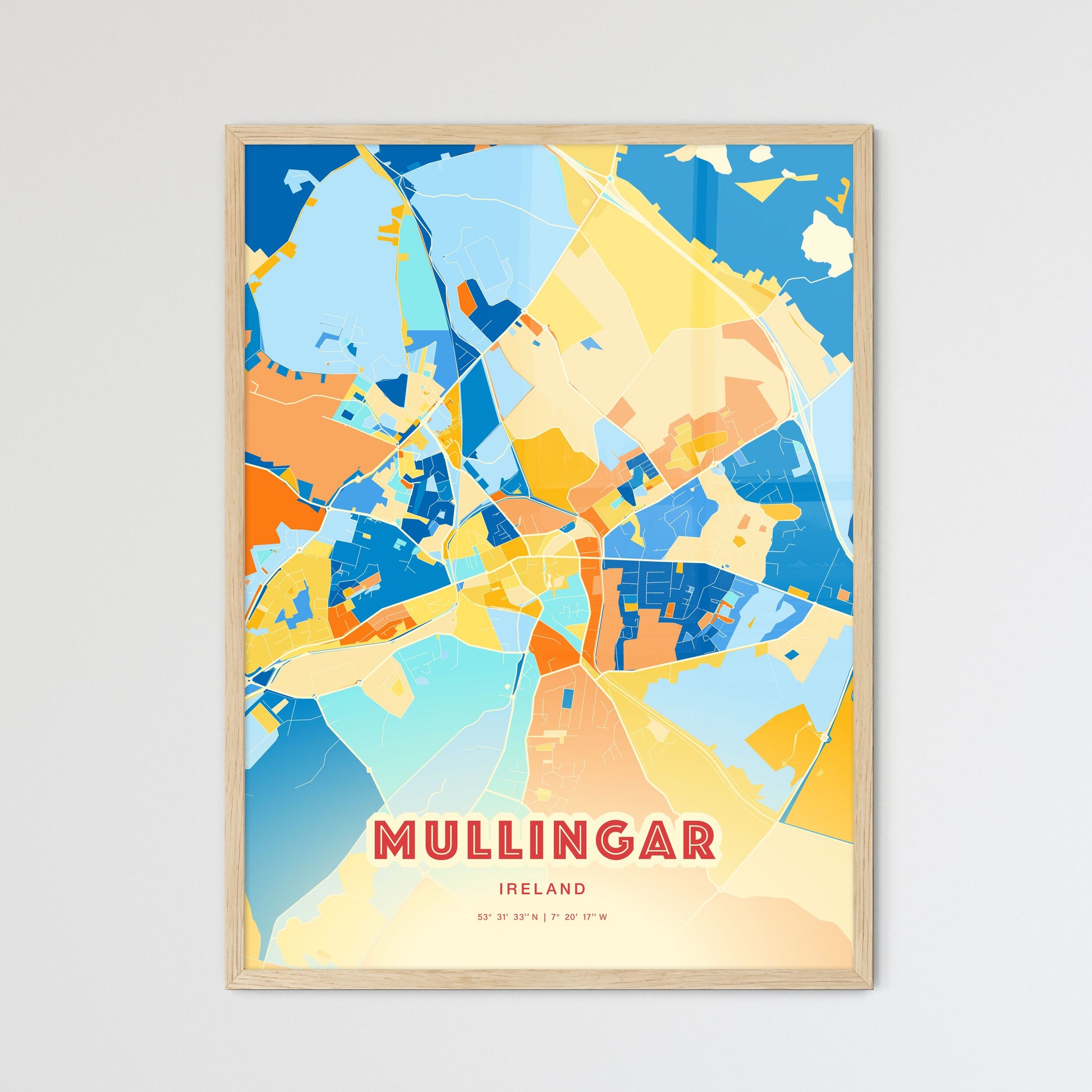 Colorful MULLINGAR IRELAND Fine Art Map Blue Orange