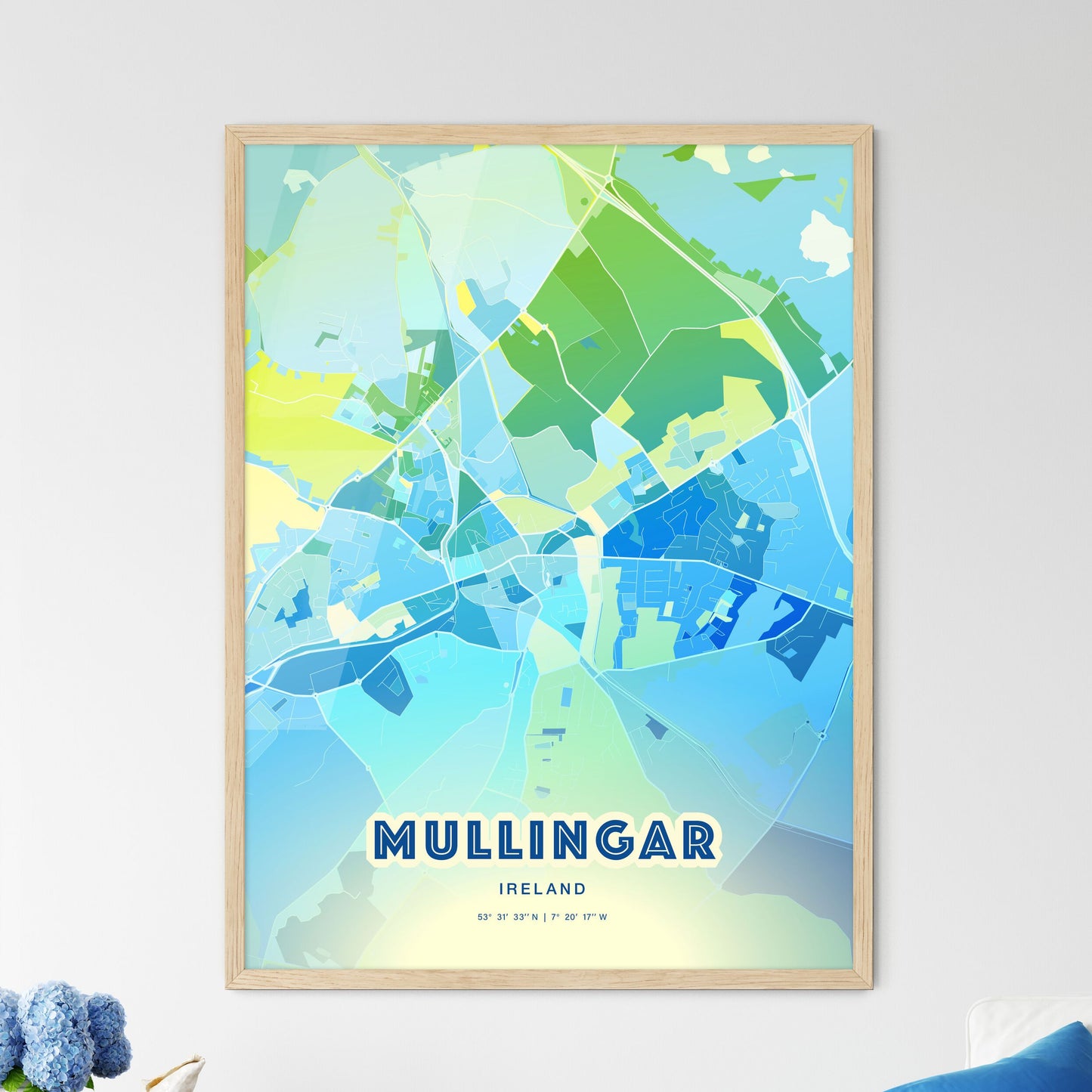 Colorful MULLINGAR IRELAND Fine Art Map Cool Blue