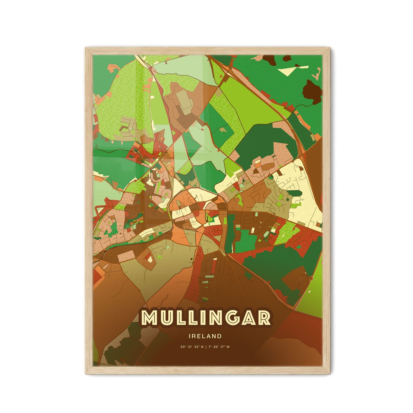 Colorful MULLINGAR IRELAND Fine Art Map Farmhouse