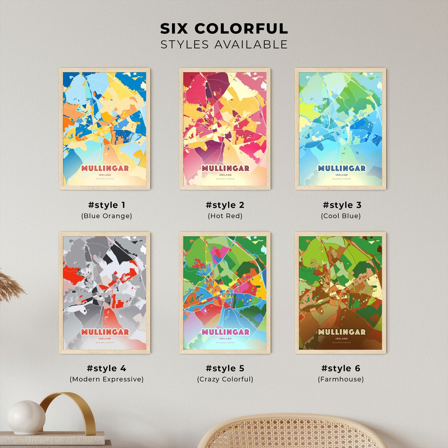 Colorful MULLINGAR IRELAND Fine Art Map Blue Orange