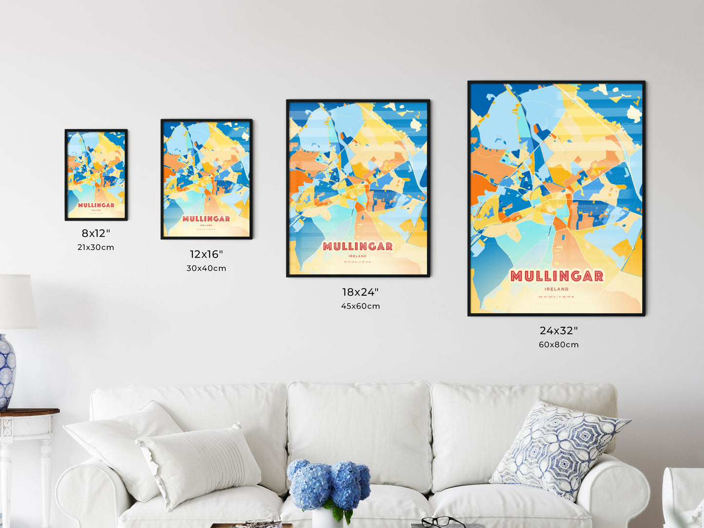 Colorful MULLINGAR IRELAND Fine Art Map Blue Orange