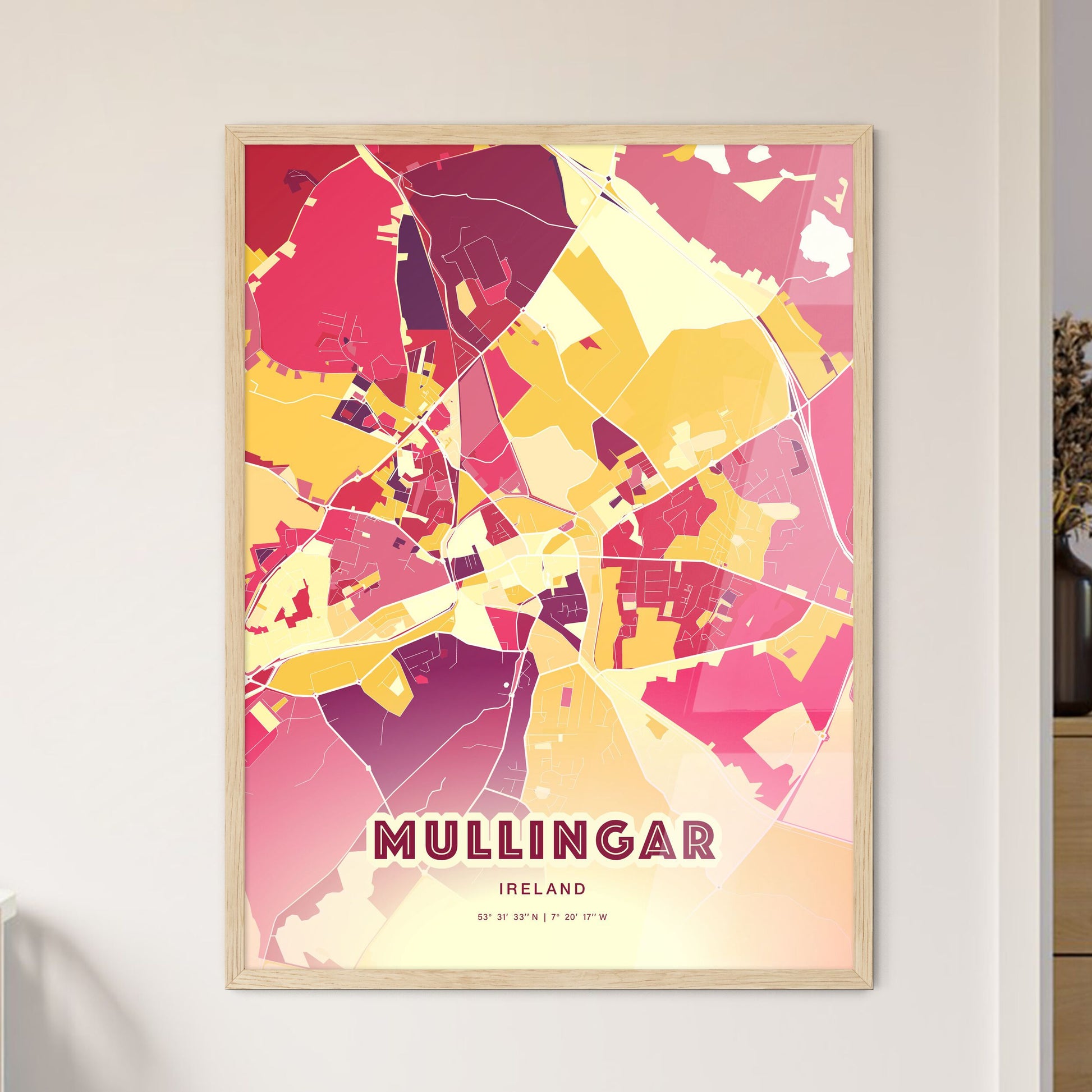 Colorful MULLINGAR IRELAND Fine Art Map Hot Red