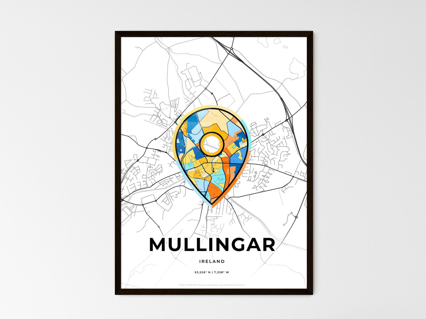 Mullingar Ireland wedding art map with pointer icon