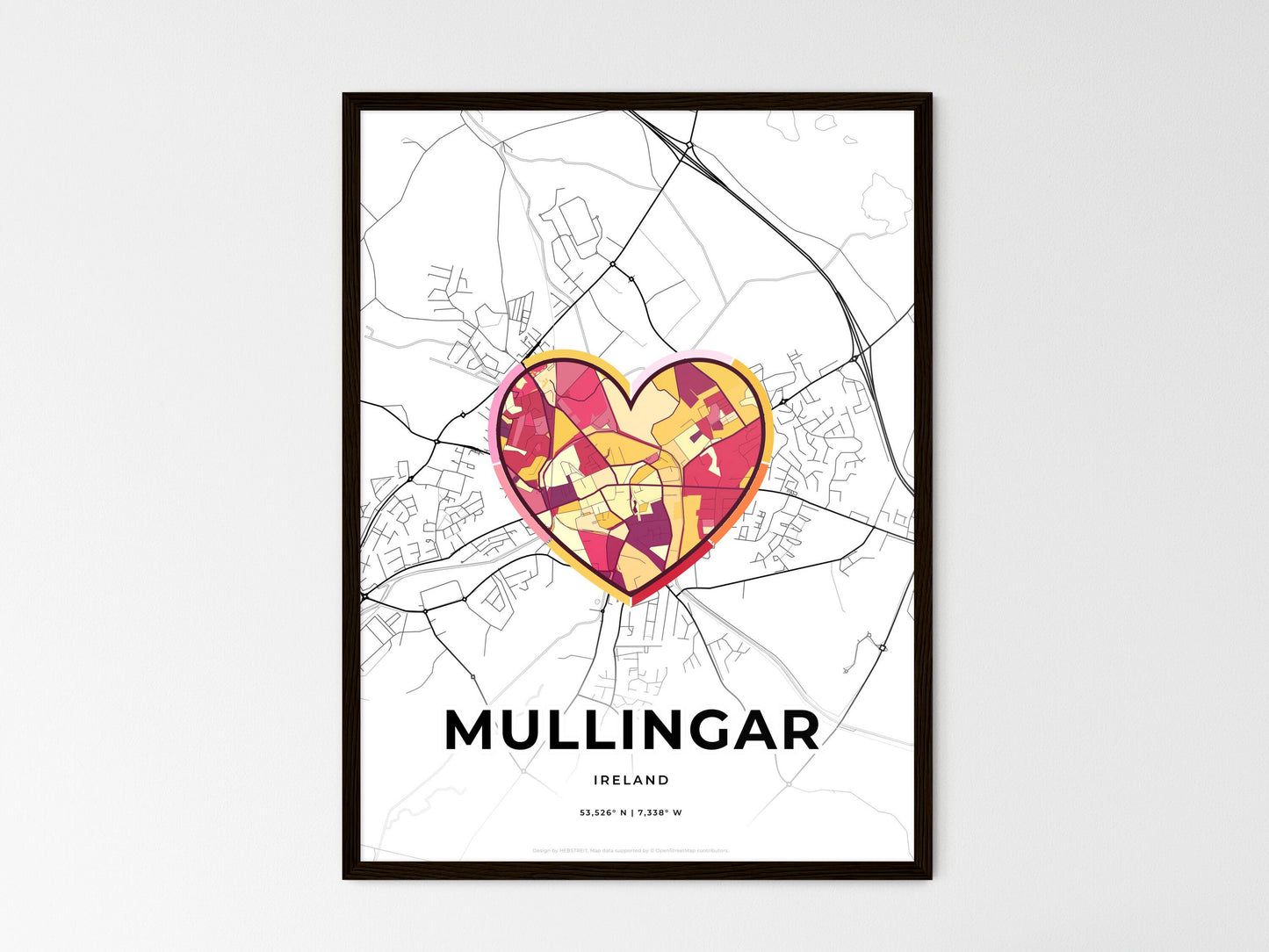 Mullingar Ireland wedding art map with heart icon
